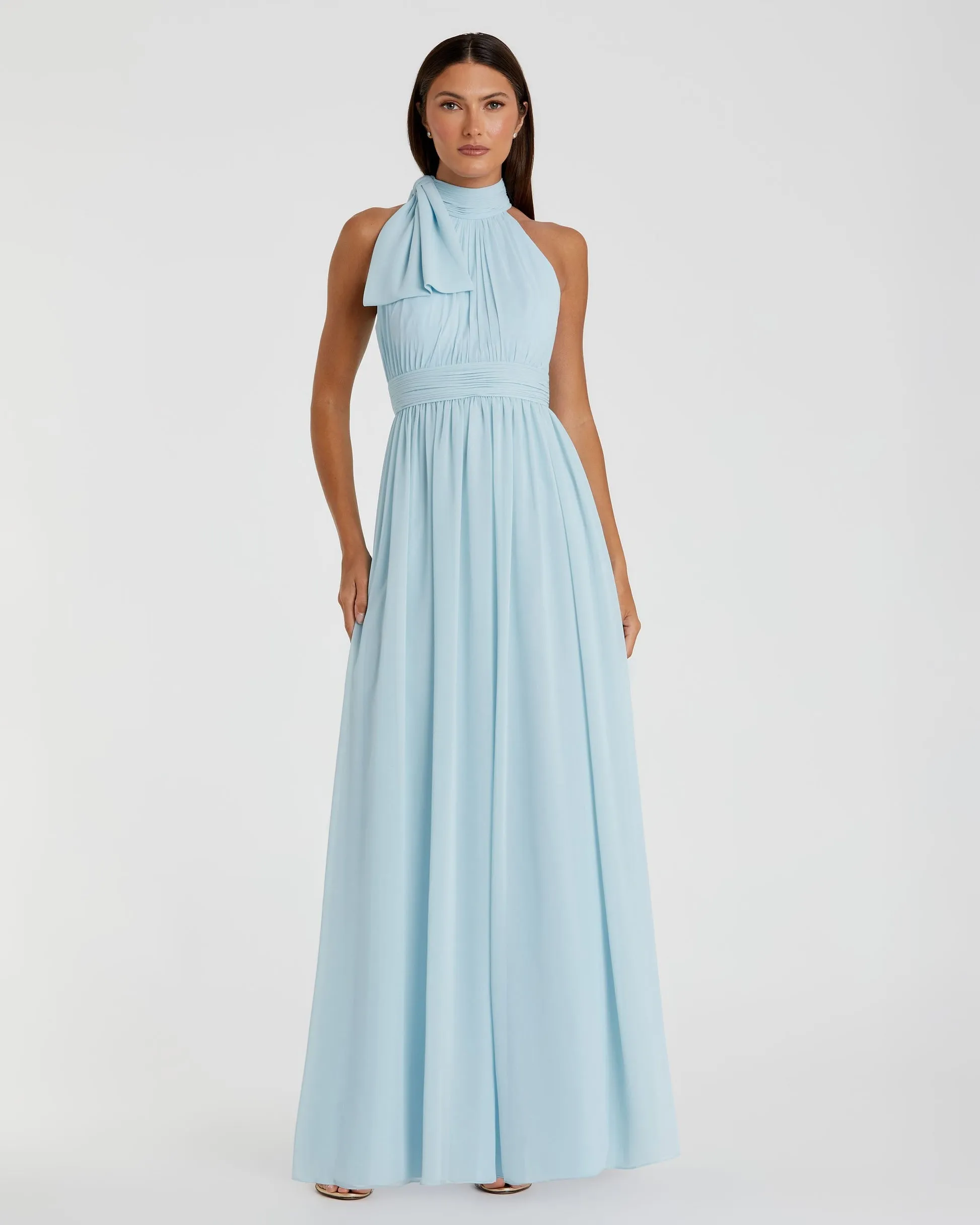 High neck chiffon evening gown - Navy