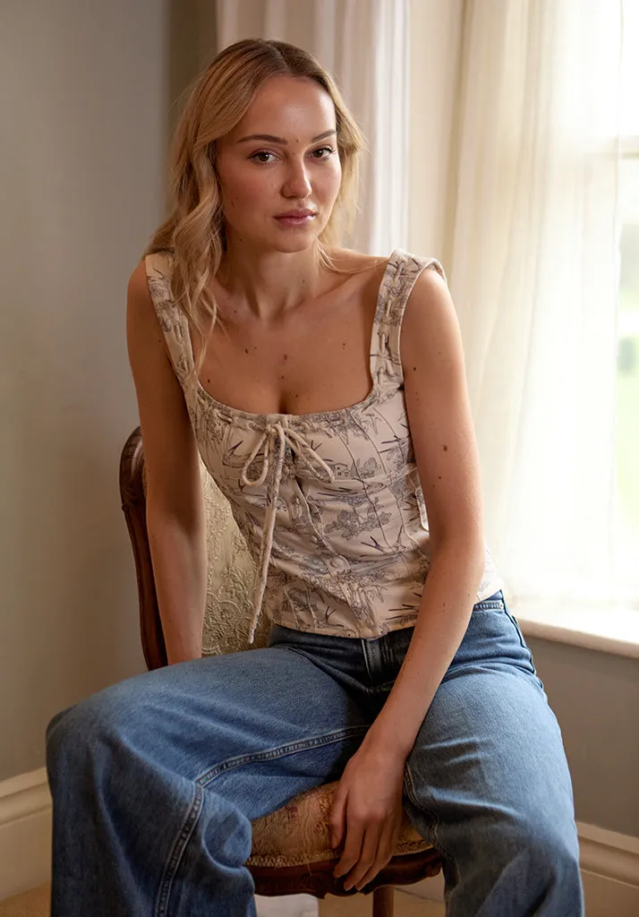 Hilda Corset Inspired Josephine Print Blouse In Cream