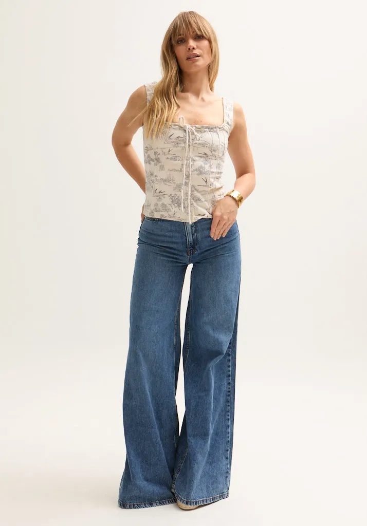 Hilda Corset Inspired Josephine Print Blouse In Cream