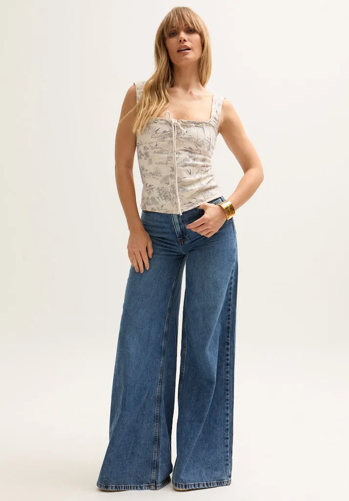 Hilda Corset Inspired Josephine Print Blouse In Cream