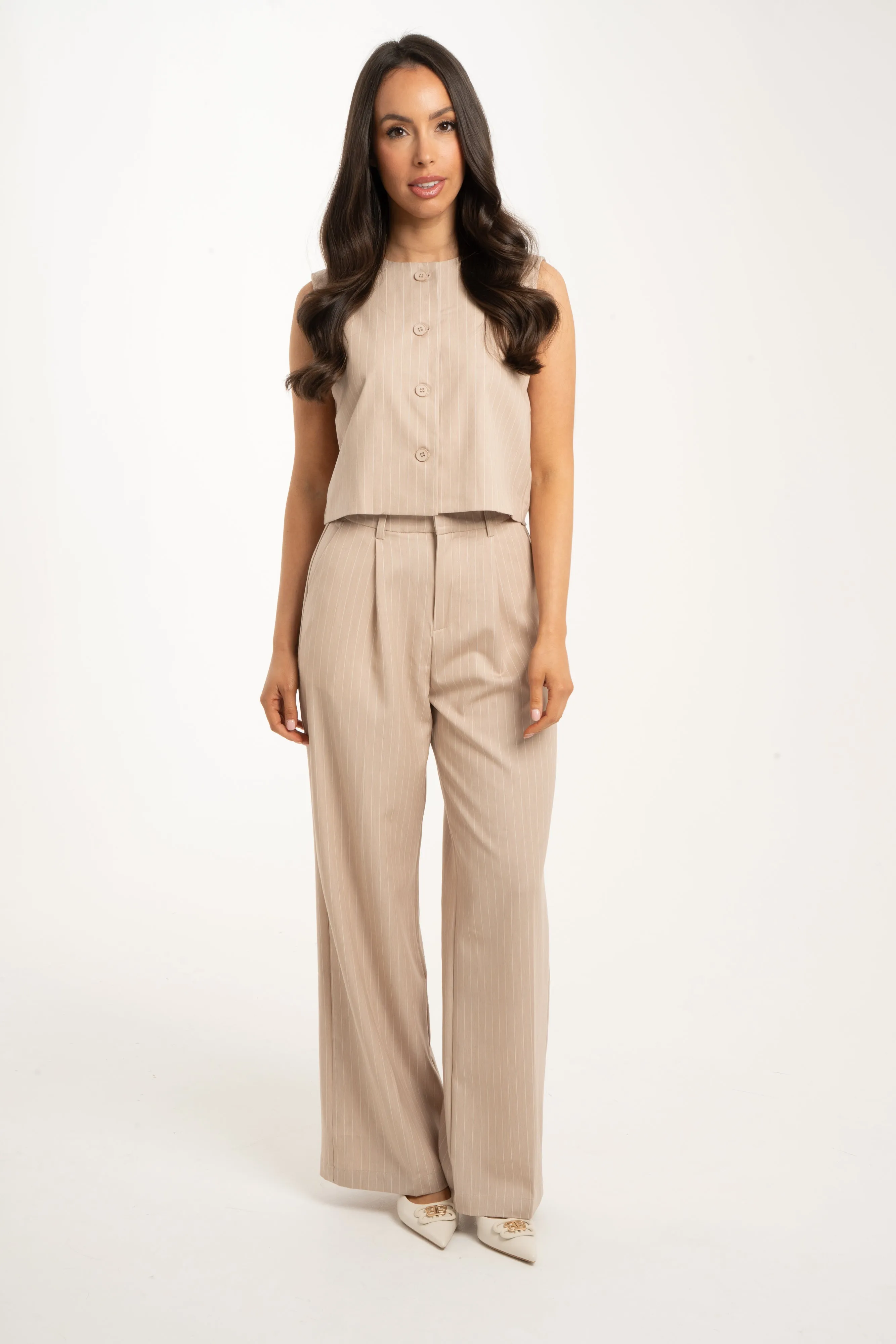 Holly Pinstripe Two Piece In Neutral