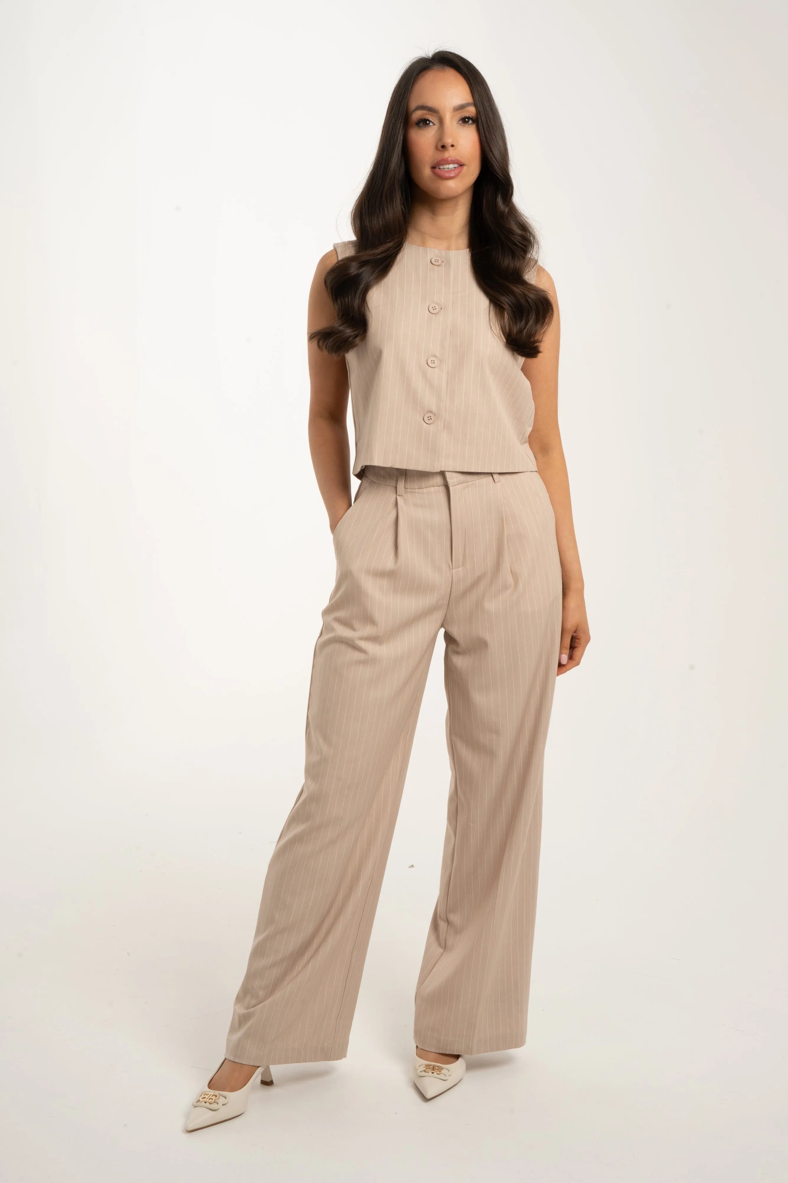 Holly Pinstripe Two Piece In Neutral