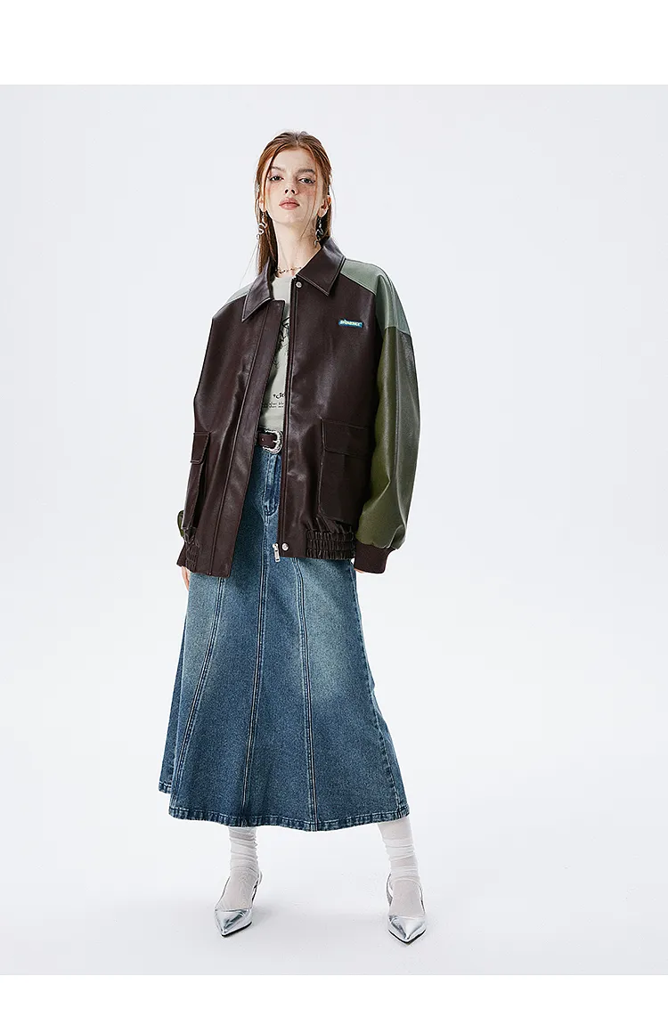 I'M ONE Women's versatile retro wind splicing tide cool loose biker clothes baseball suit fall new jacket