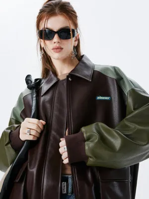 I'M ONE Women's versatile retro wind splicing tide cool loose biker clothes baseball suit fall new jacket