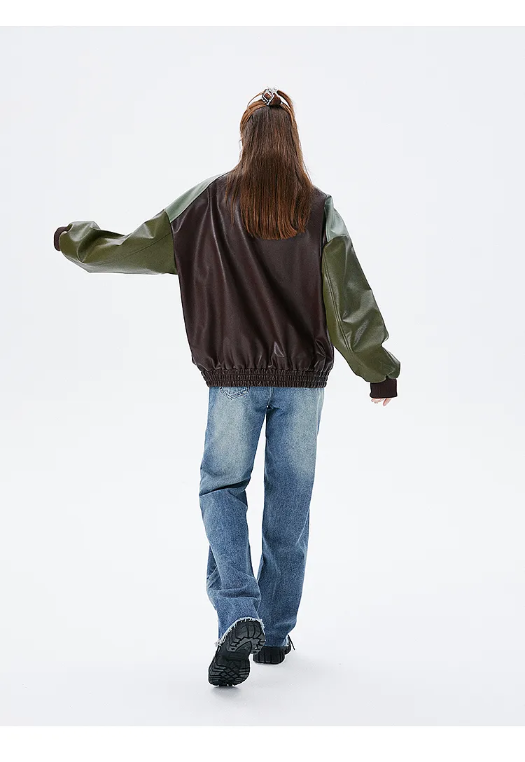 I'M ONE Women's versatile retro wind splicing tide cool loose biker clothes baseball suit fall new jacket