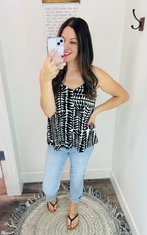 Ivory & Black Geo Print Sleeveless Top
