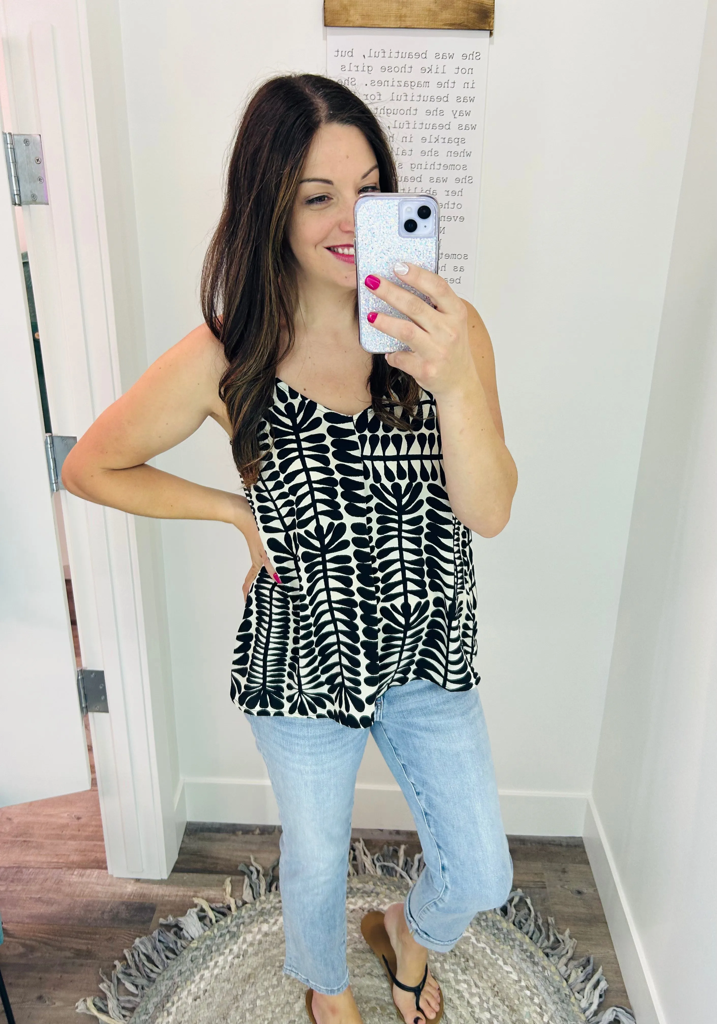 Ivory & Black Geo Print Sleeveless Top