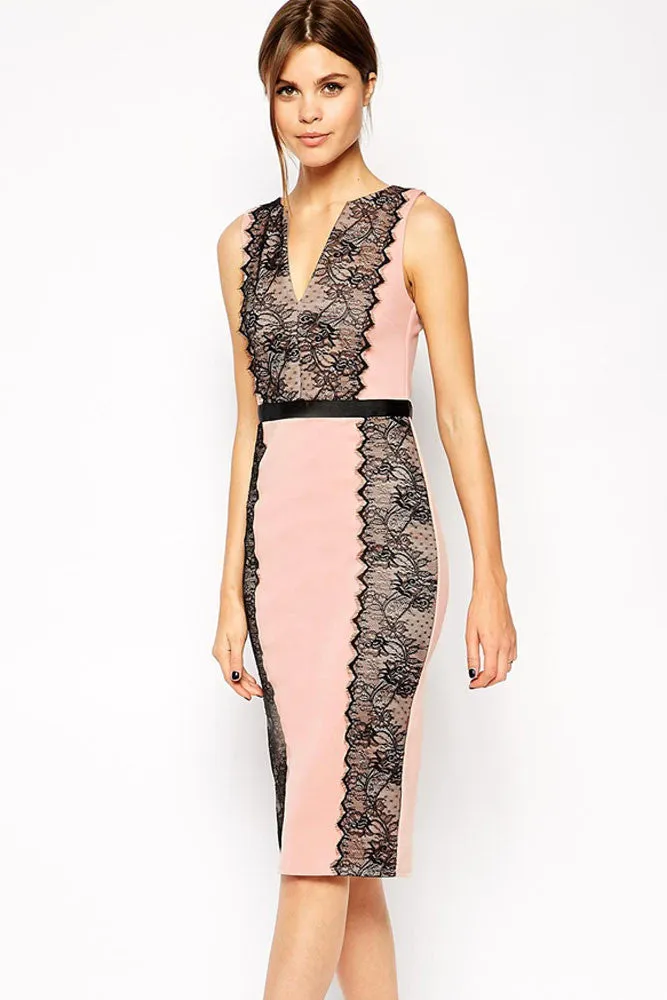 Lace Paneled Body-Conscious Dress
