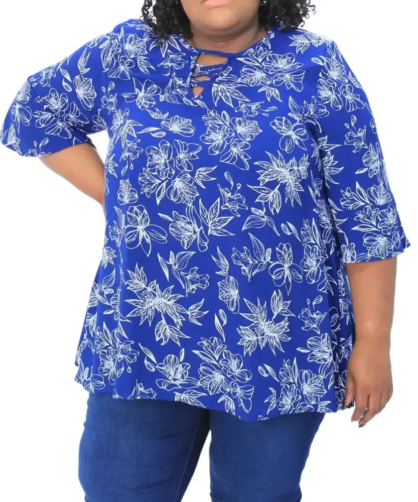 Ladies Printed Criss Cross Detail Flare Tunic
