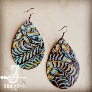 **Leather Teardrop Earrings in Dallas Turquoise 207g