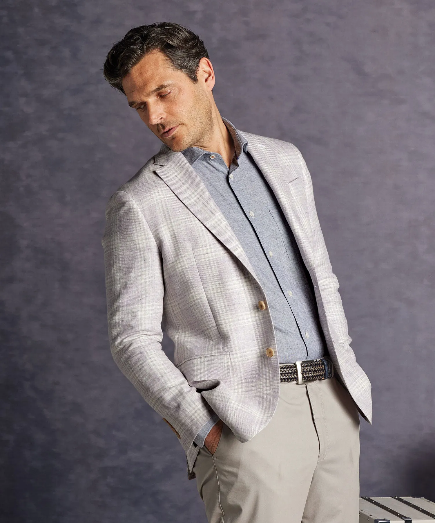 Lightweight Linen-Wool Plaid Sport Coat