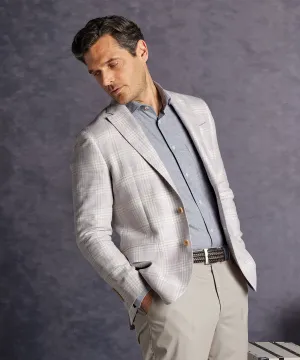 Lightweight Linen-Wool Plaid Sport Coat