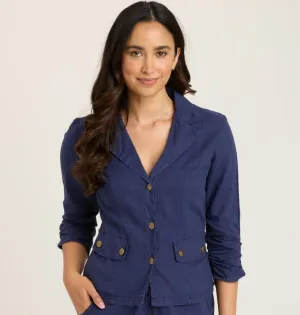 Linen Folksy Jacket Navy