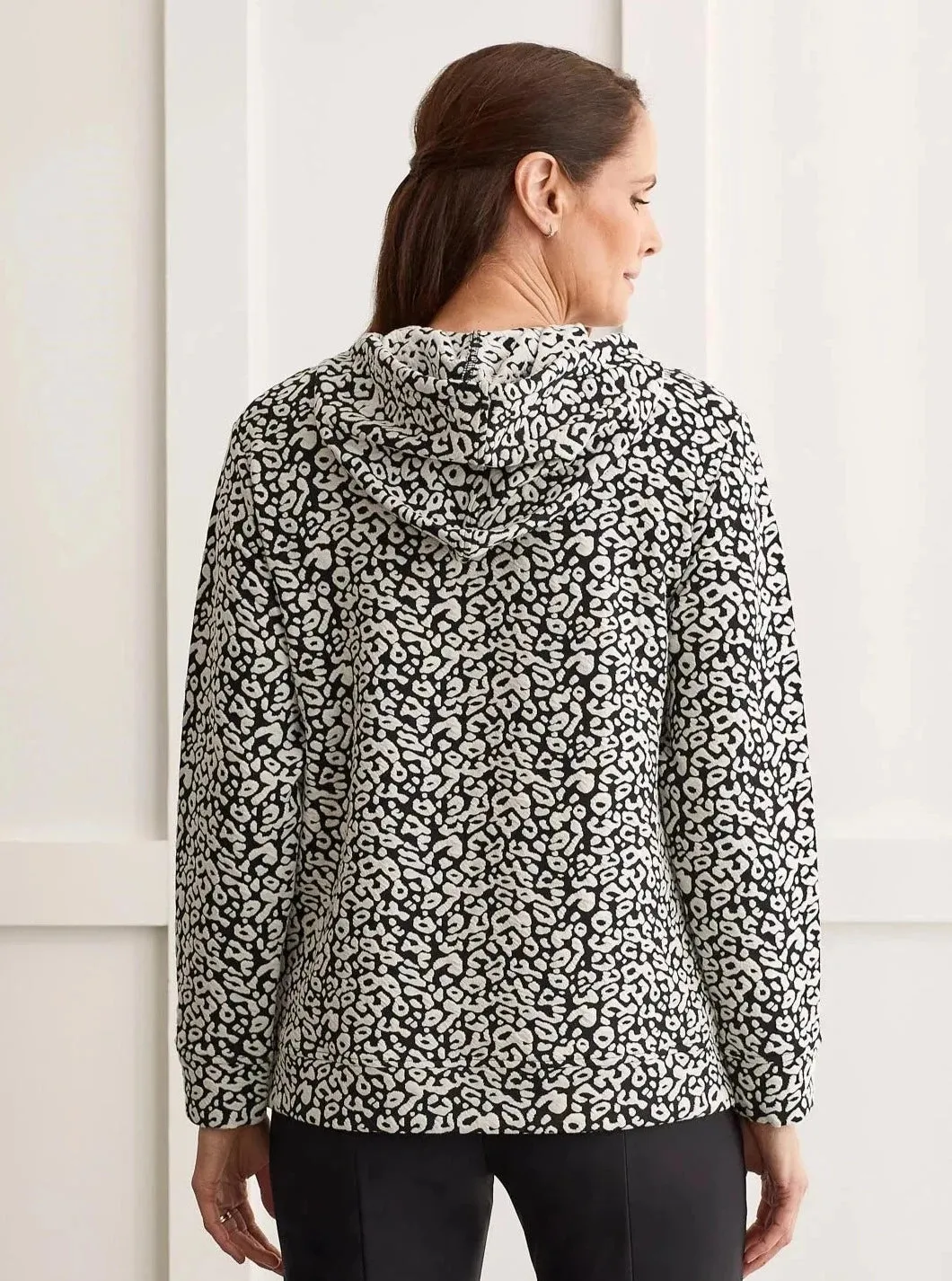 Long Sleeve Hooded Top With Pockets [Black-1451O]