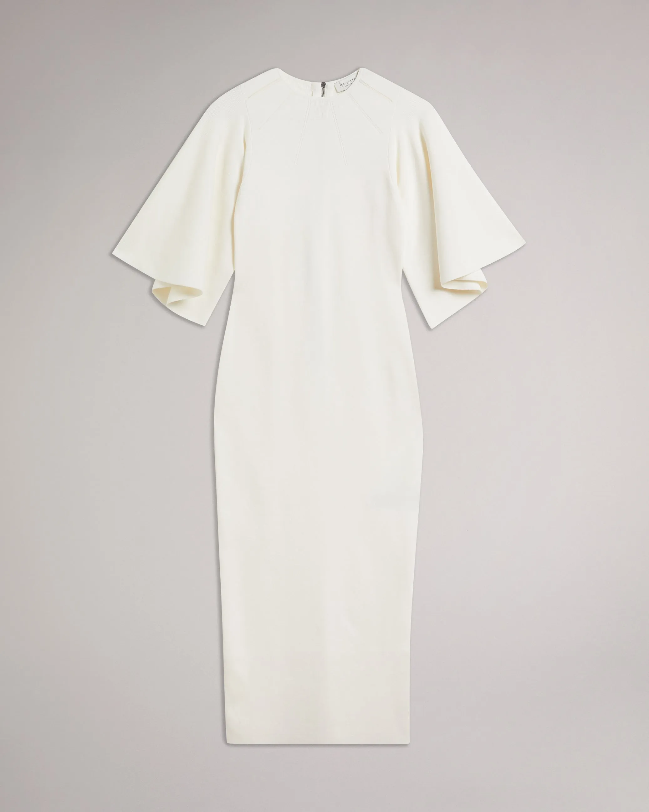 Lounia Fluted Sleeve Knitted Bodycon Midi Dress White