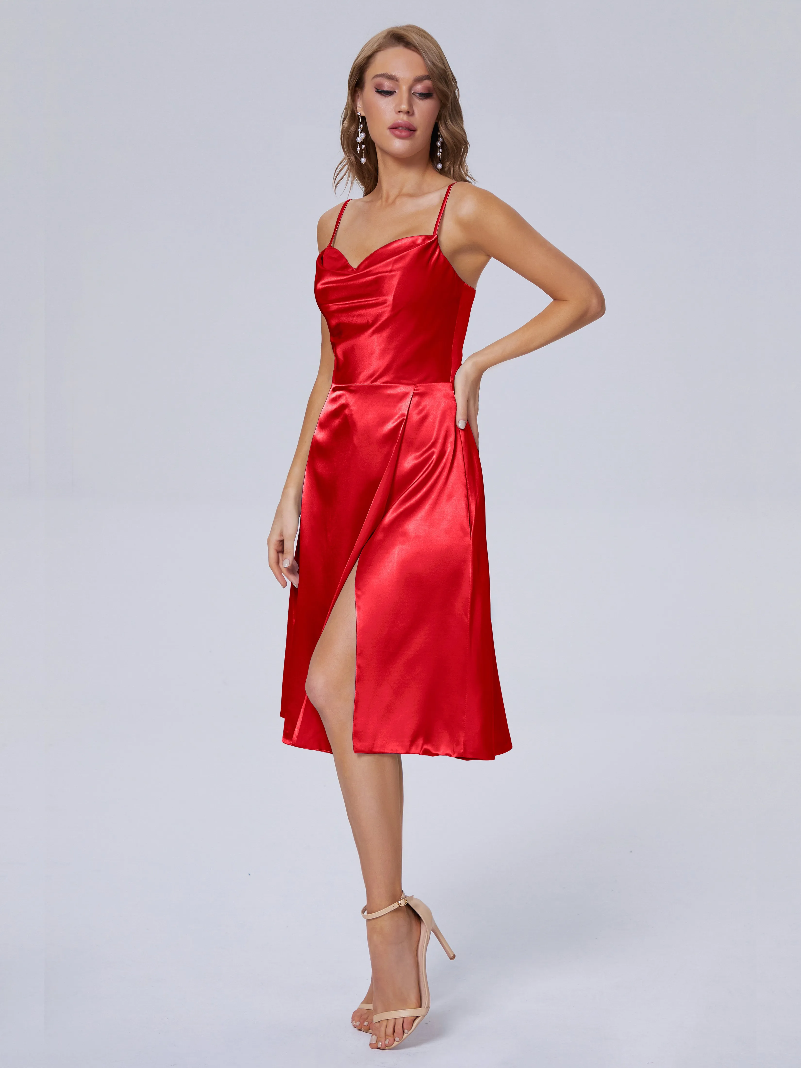 Marley Elegant Split Short Soft Satin Bridesmaid Dresses