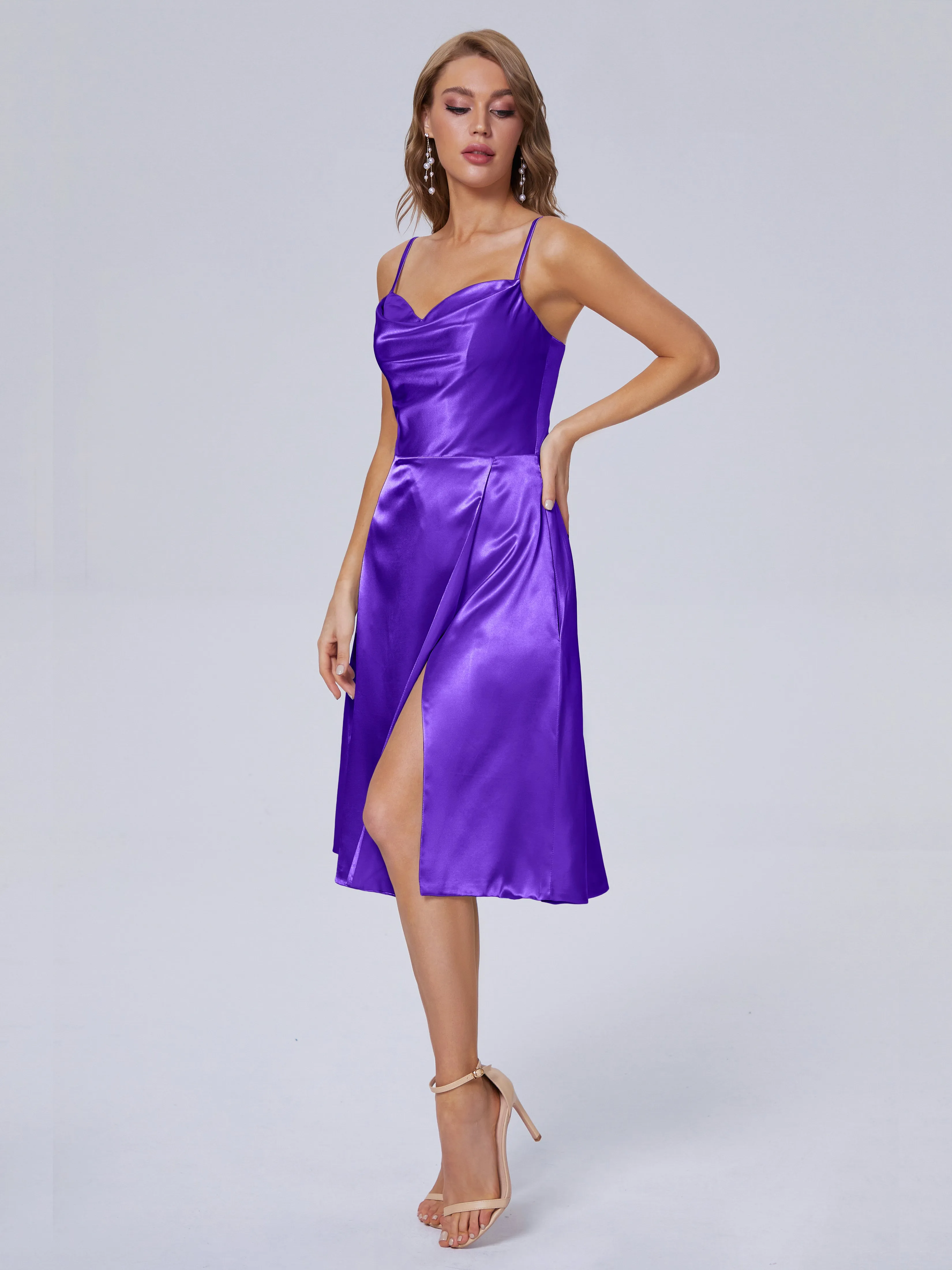 Marley Elegant Split Short Soft Satin Bridesmaid Dresses
