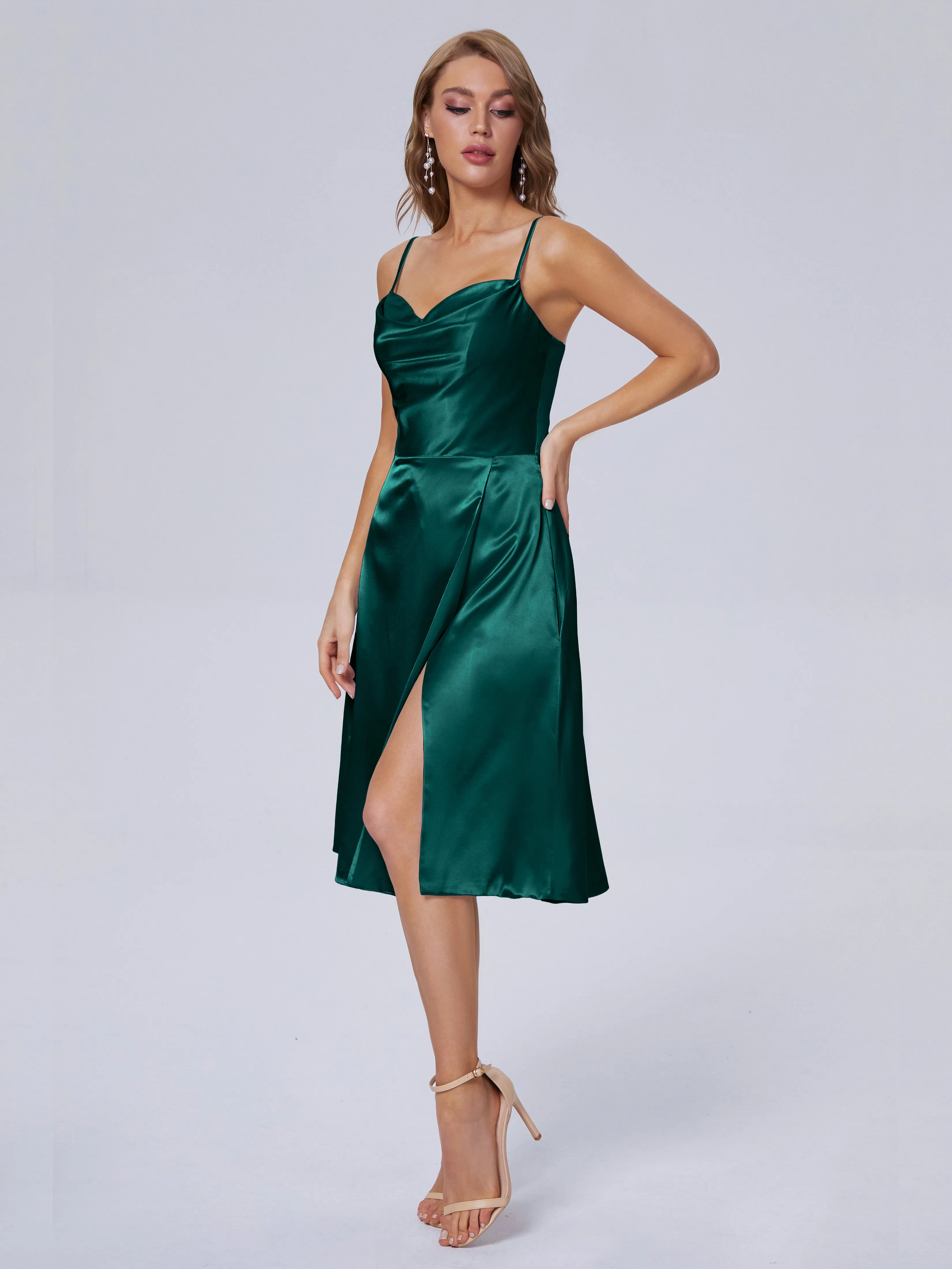 Marley Elegant Split Short Soft Satin Bridesmaid Dresses