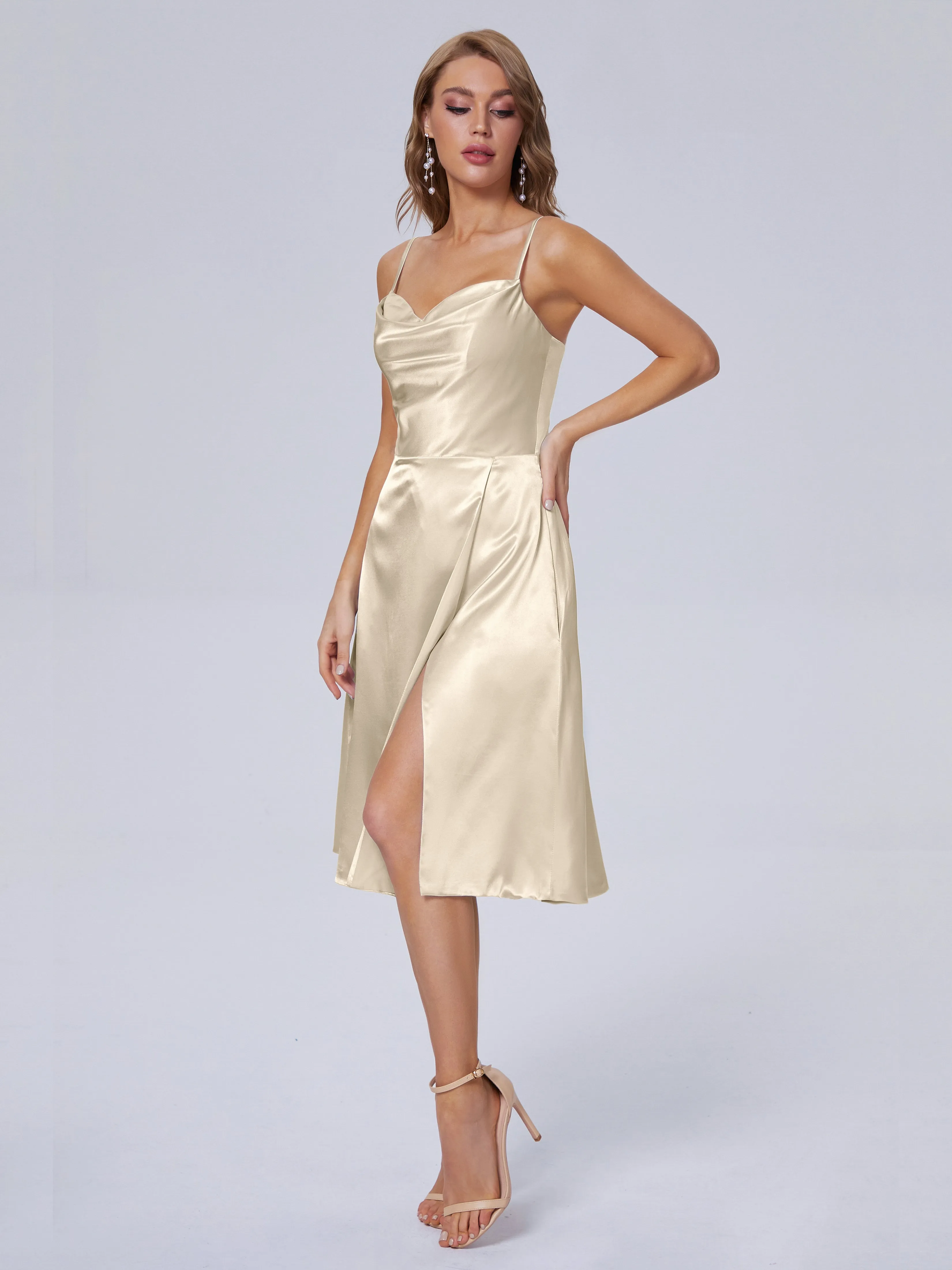 Marley Elegant Split Short Soft Satin Bridesmaid Dresses