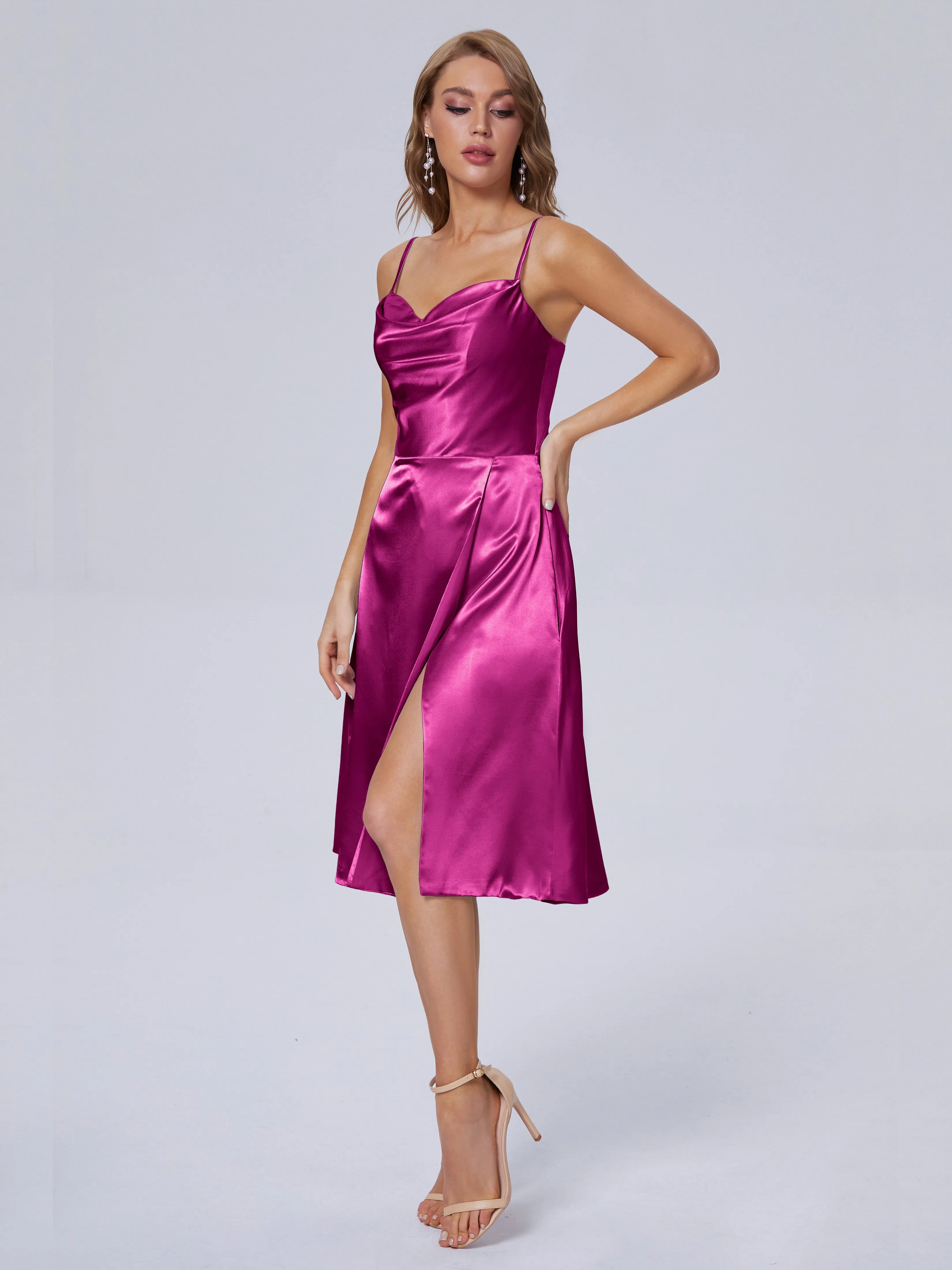 Marley Elegant Split Short Soft Satin Bridesmaid Dresses