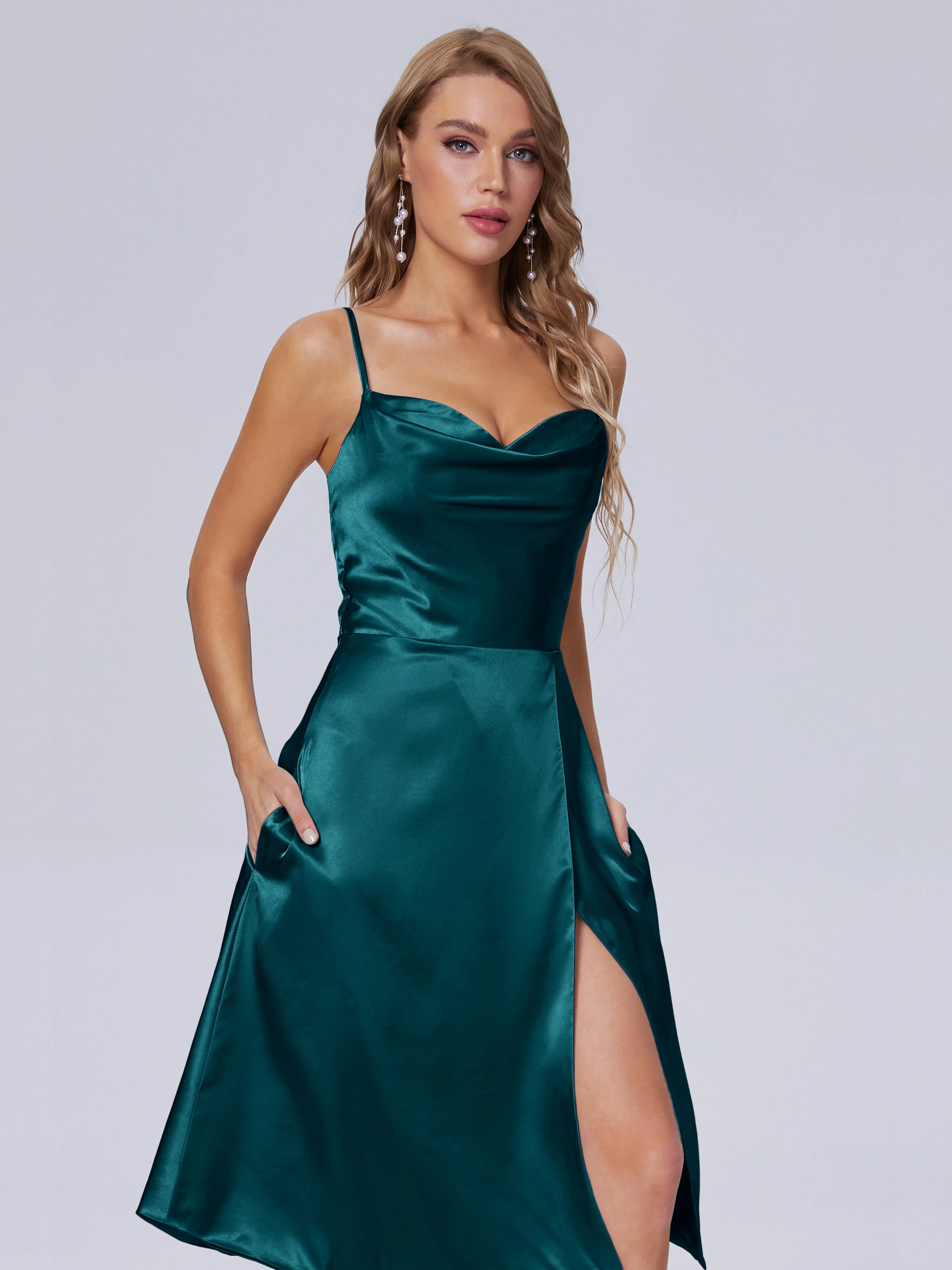 Marley Elegant Split Short Soft Satin Bridesmaid Dresses