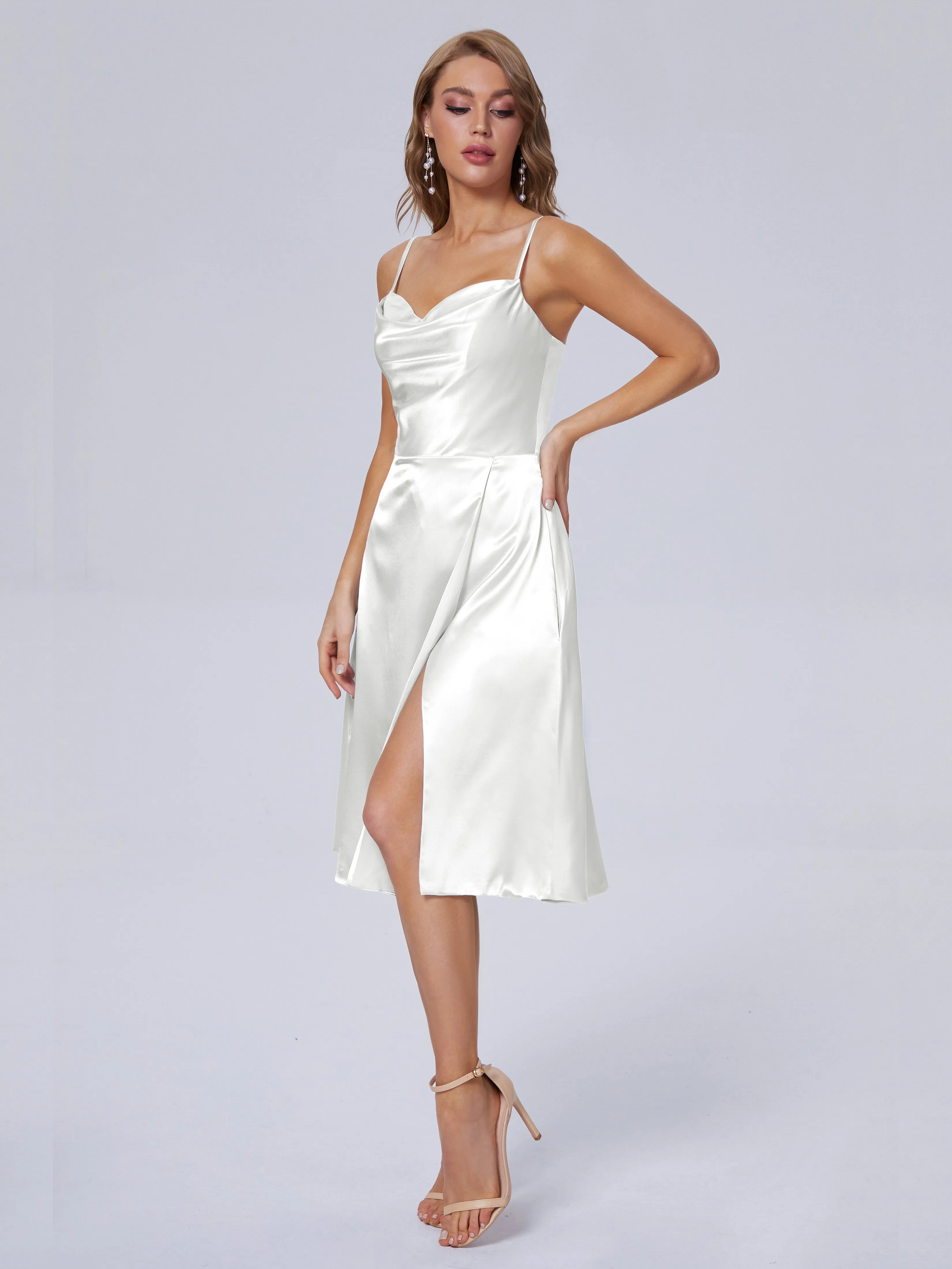 Marley Elegant Split Short Soft Satin Bridesmaid Dresses