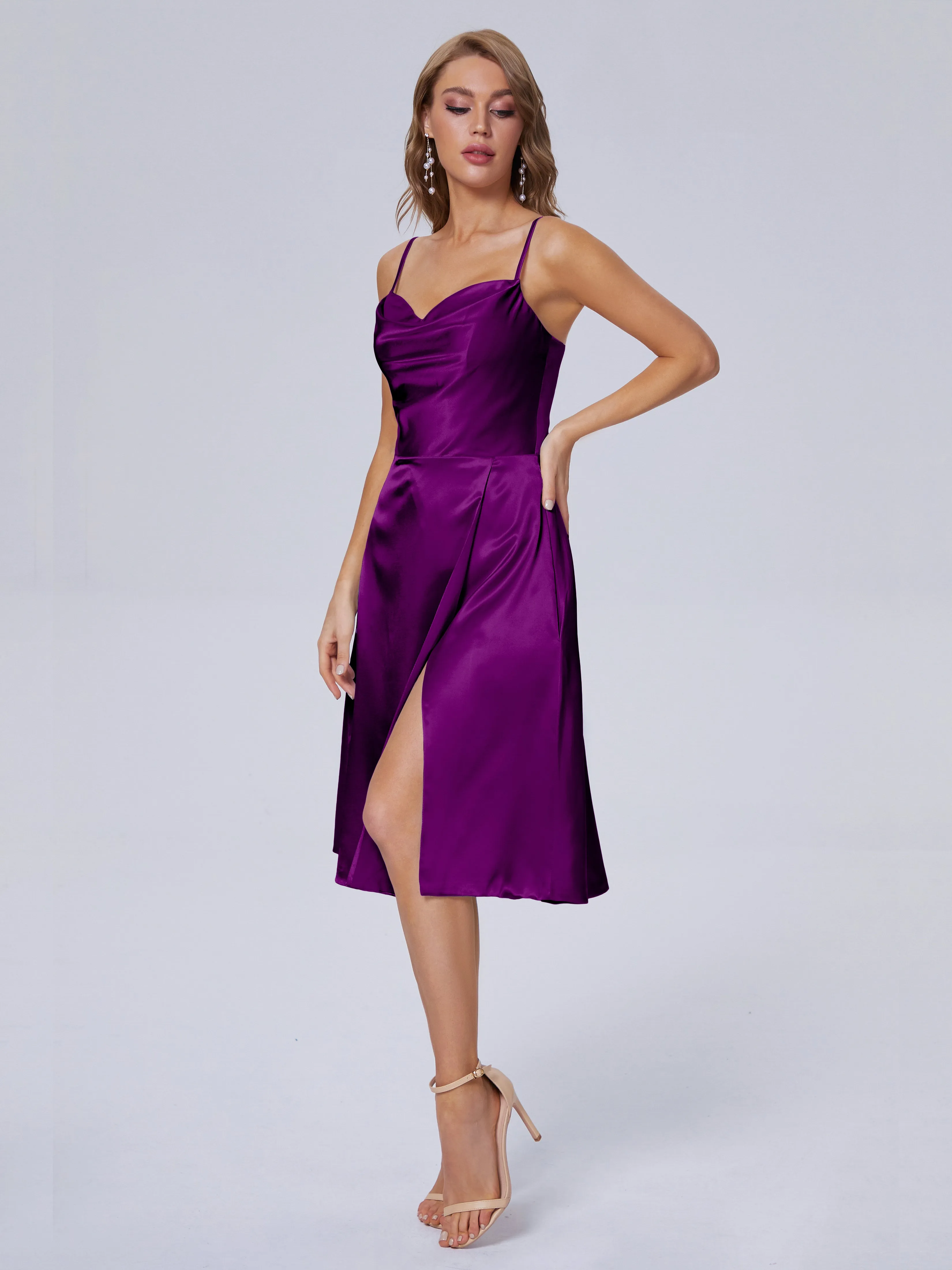 Marley Elegant Split Short Soft Satin Bridesmaid Dresses
