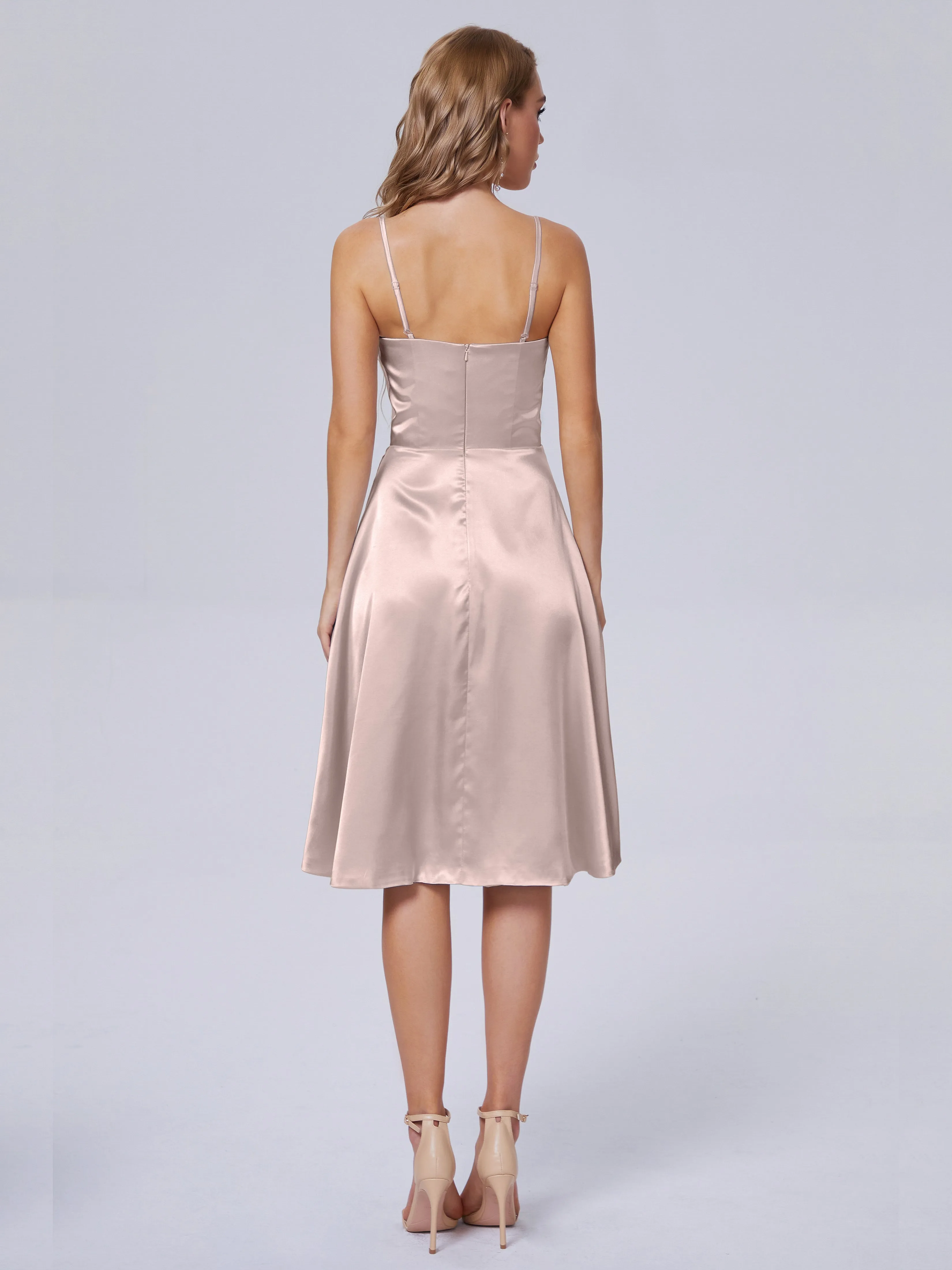Marley Elegant Split Short Soft Satin Bridesmaid Dresses