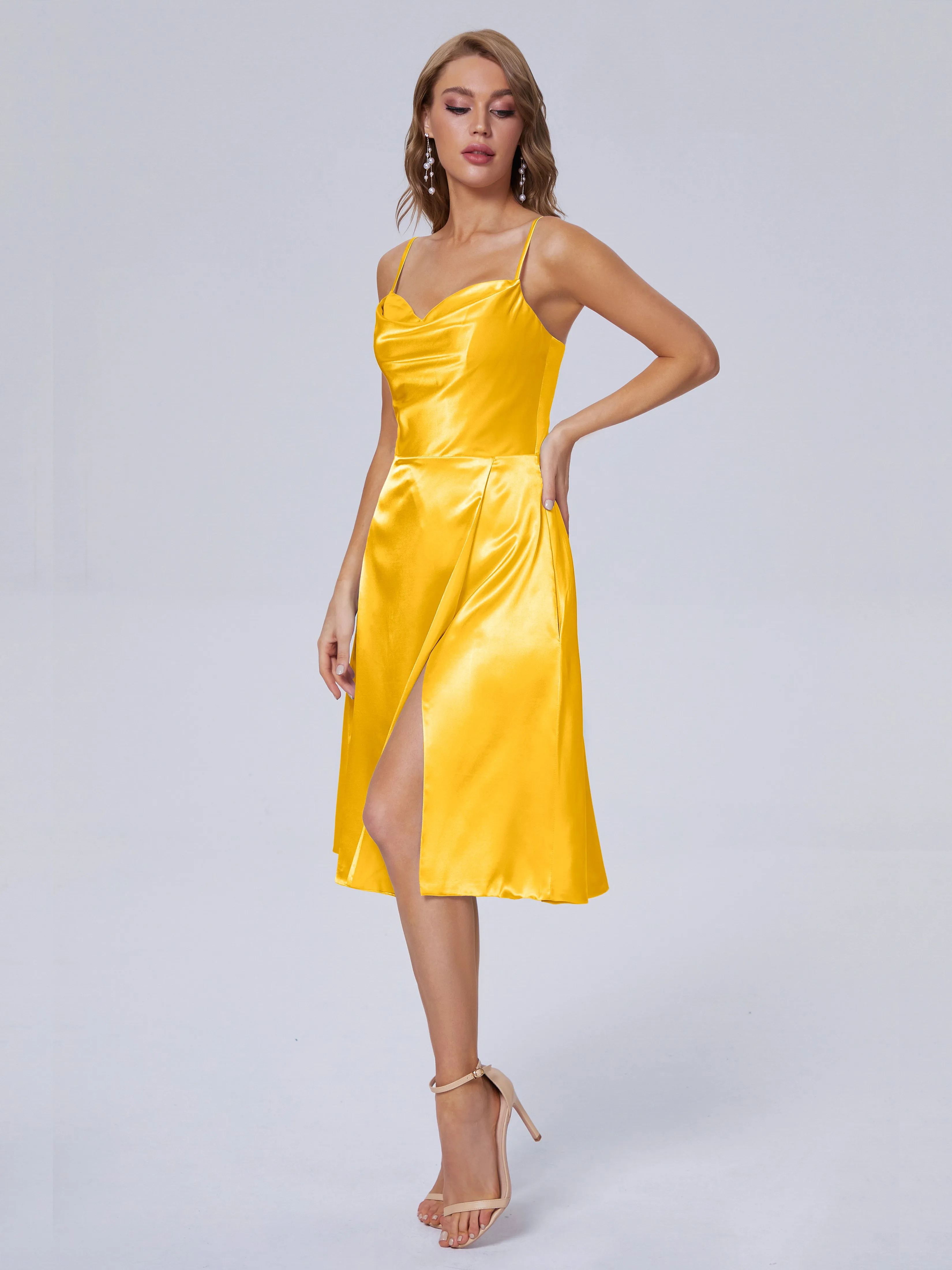 Marley Elegant Split Short Soft Satin Bridesmaid Dresses
