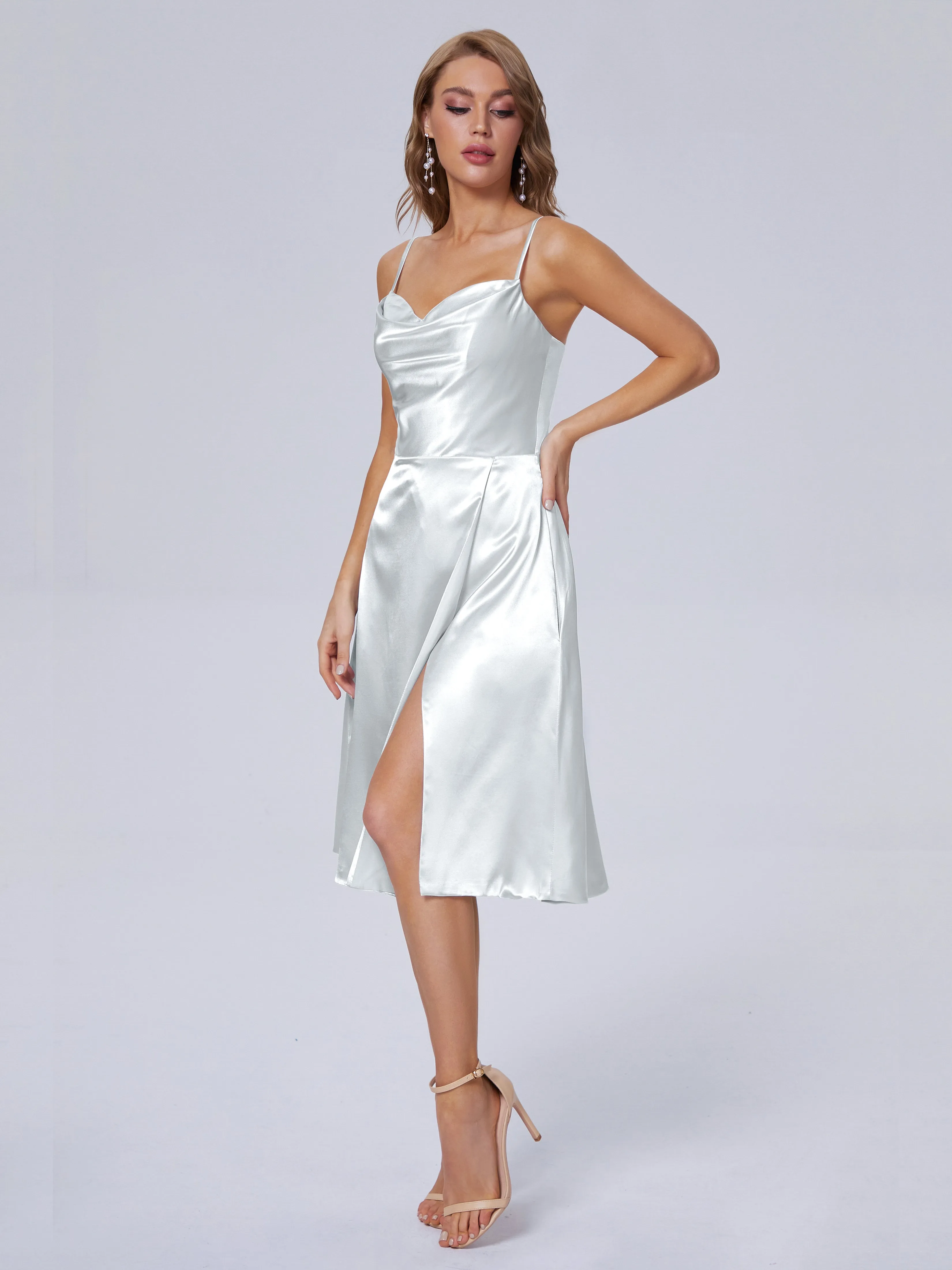 Marley Elegant Split Short Soft Satin Bridesmaid Dresses