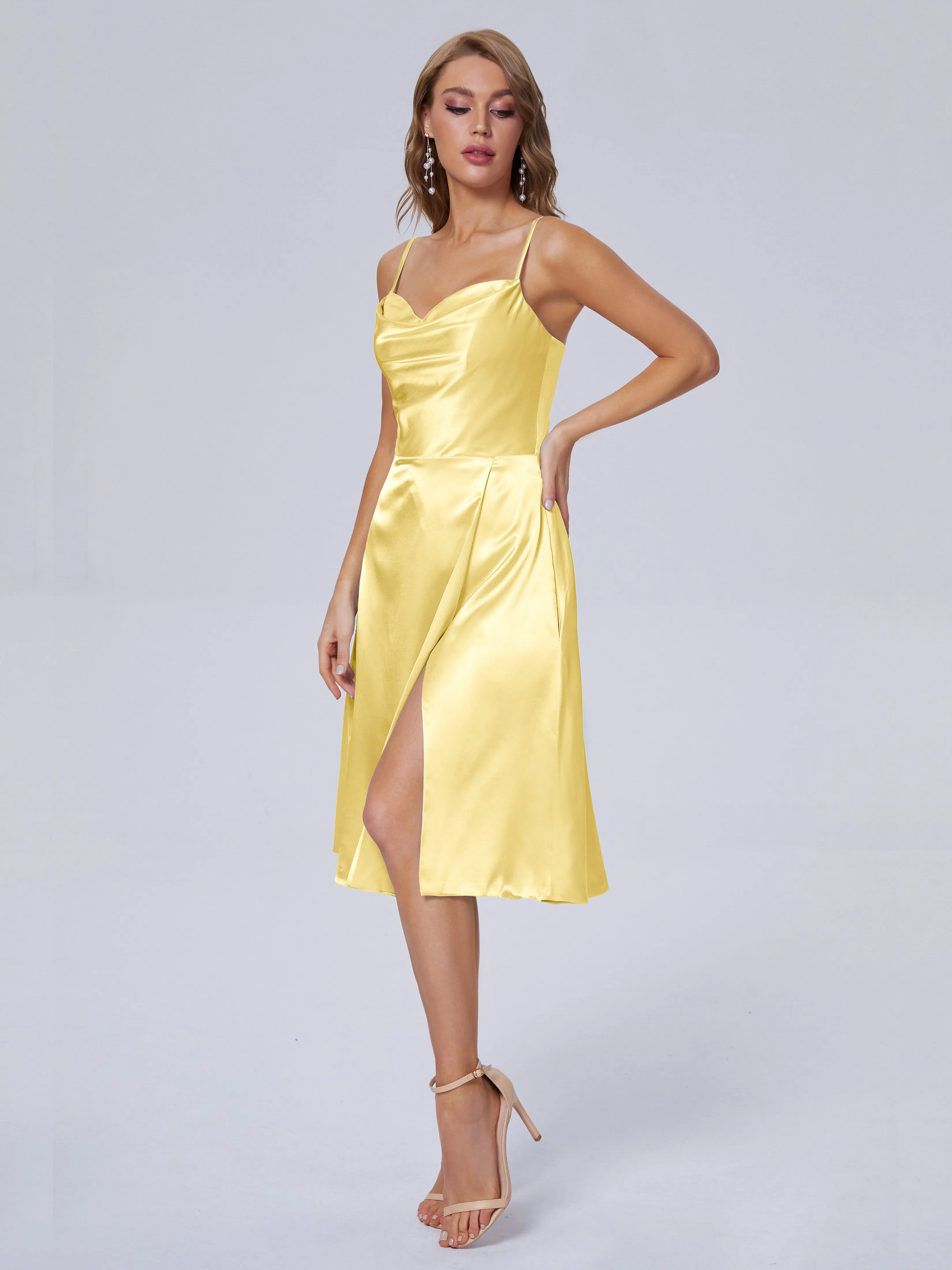 Marley Elegant Split Short Soft Satin Bridesmaid Dresses