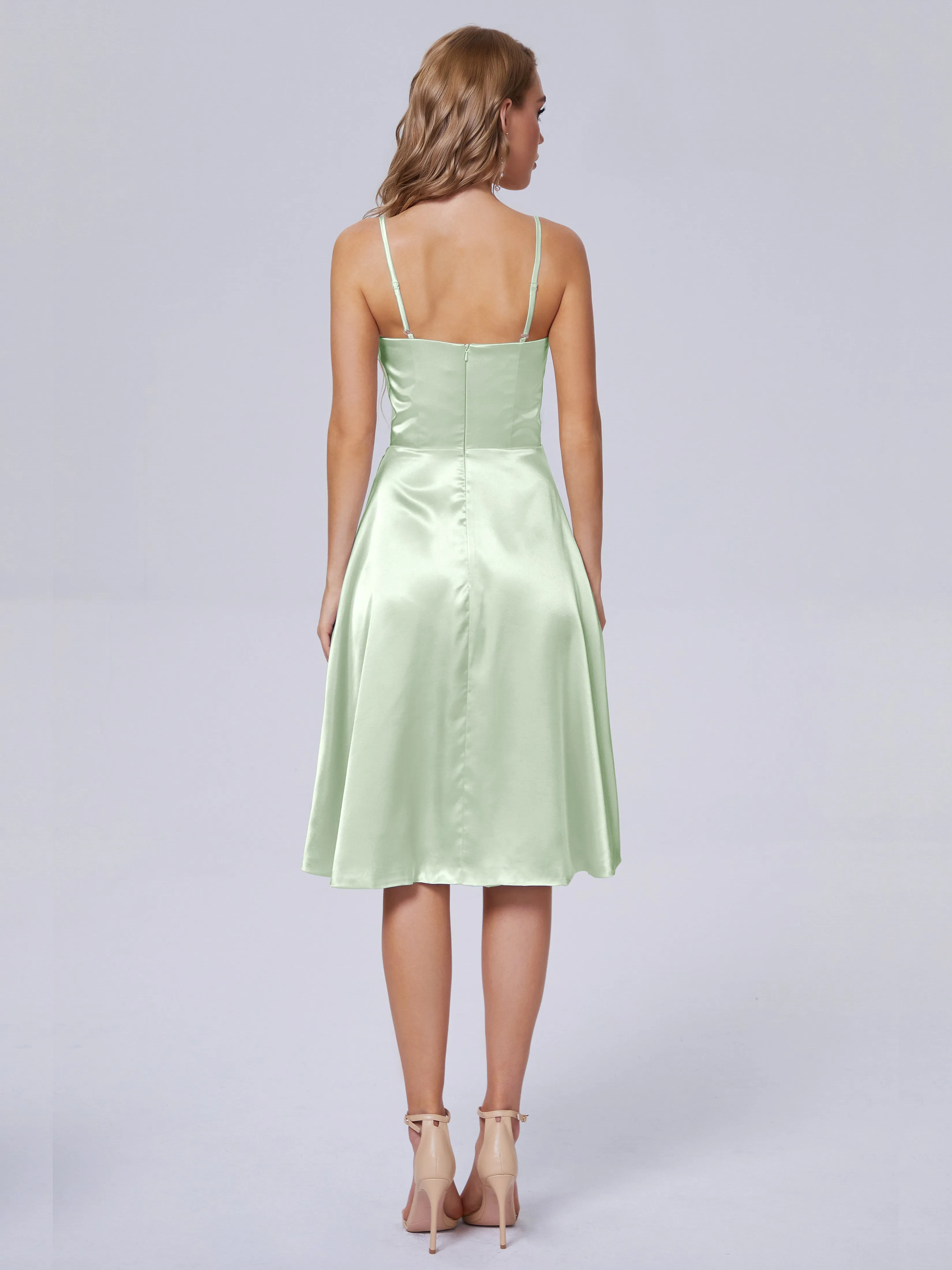 Marley Elegant Split Short Soft Satin Bridesmaid Dresses