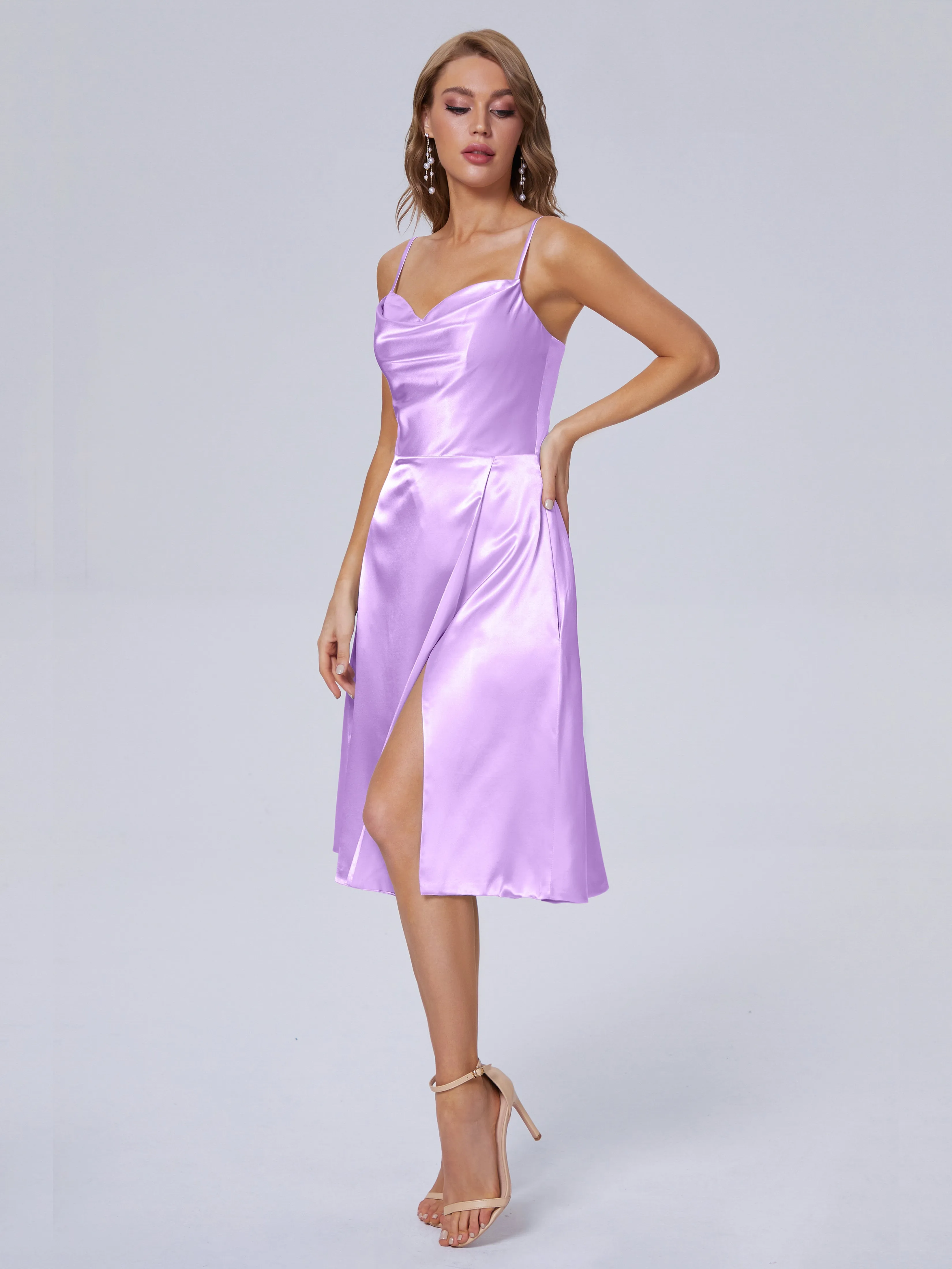 Marley Elegant Split Short Soft Satin Bridesmaid Dresses