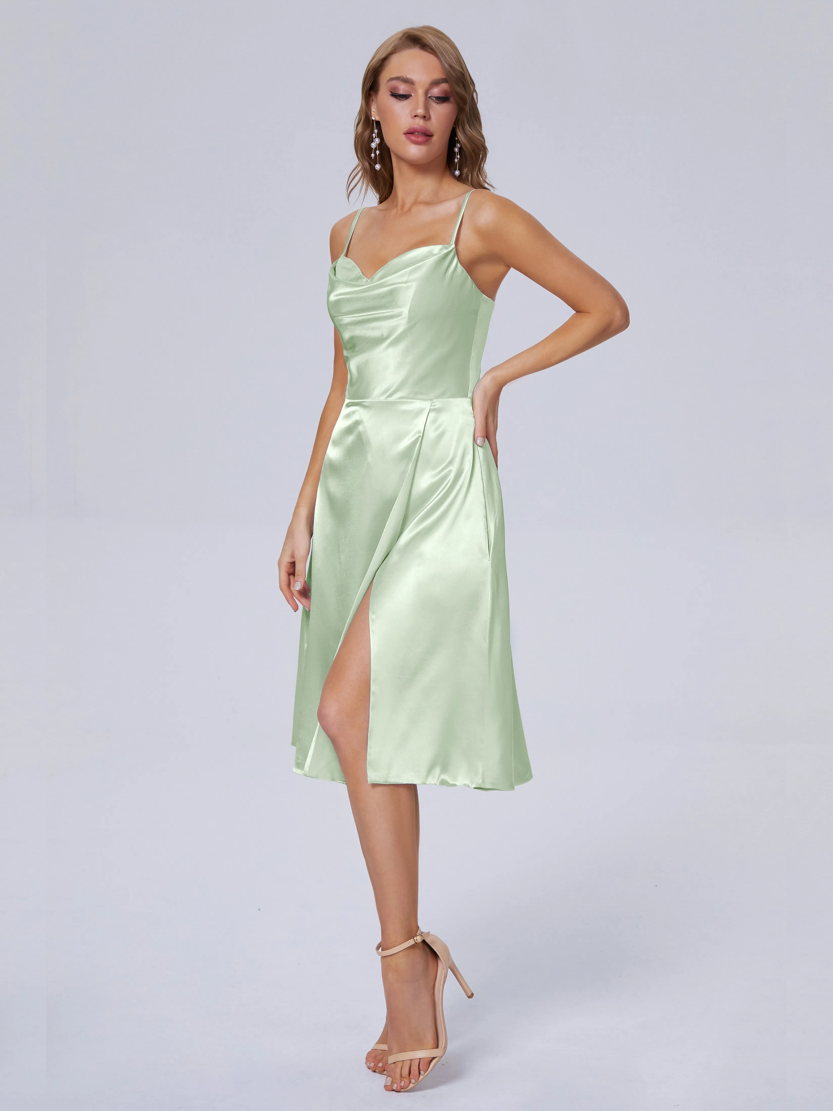 Marley Elegant Split Short Soft Satin Bridesmaid Dresses