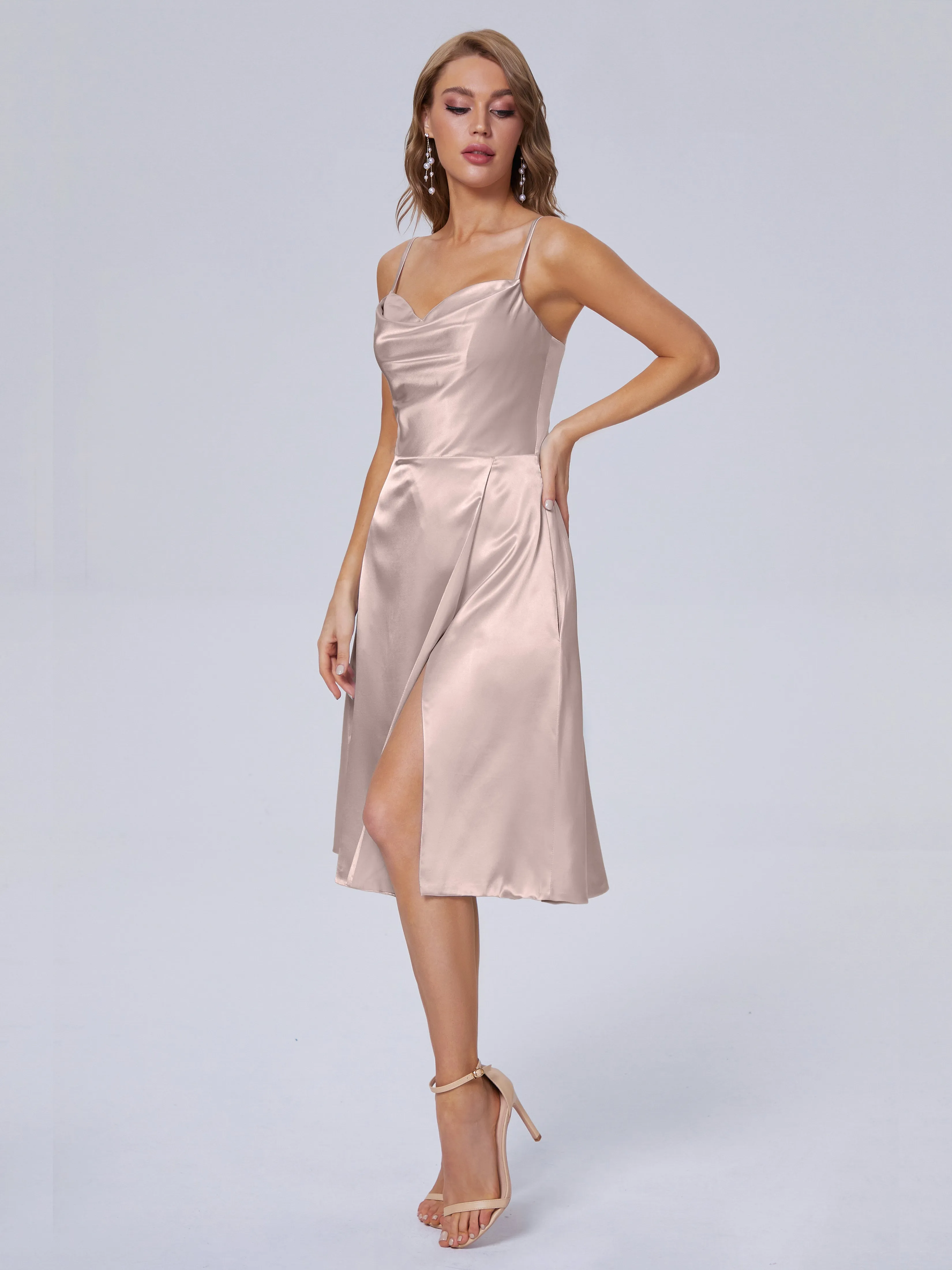 Marley Elegant Split Short Soft Satin Bridesmaid Dresses