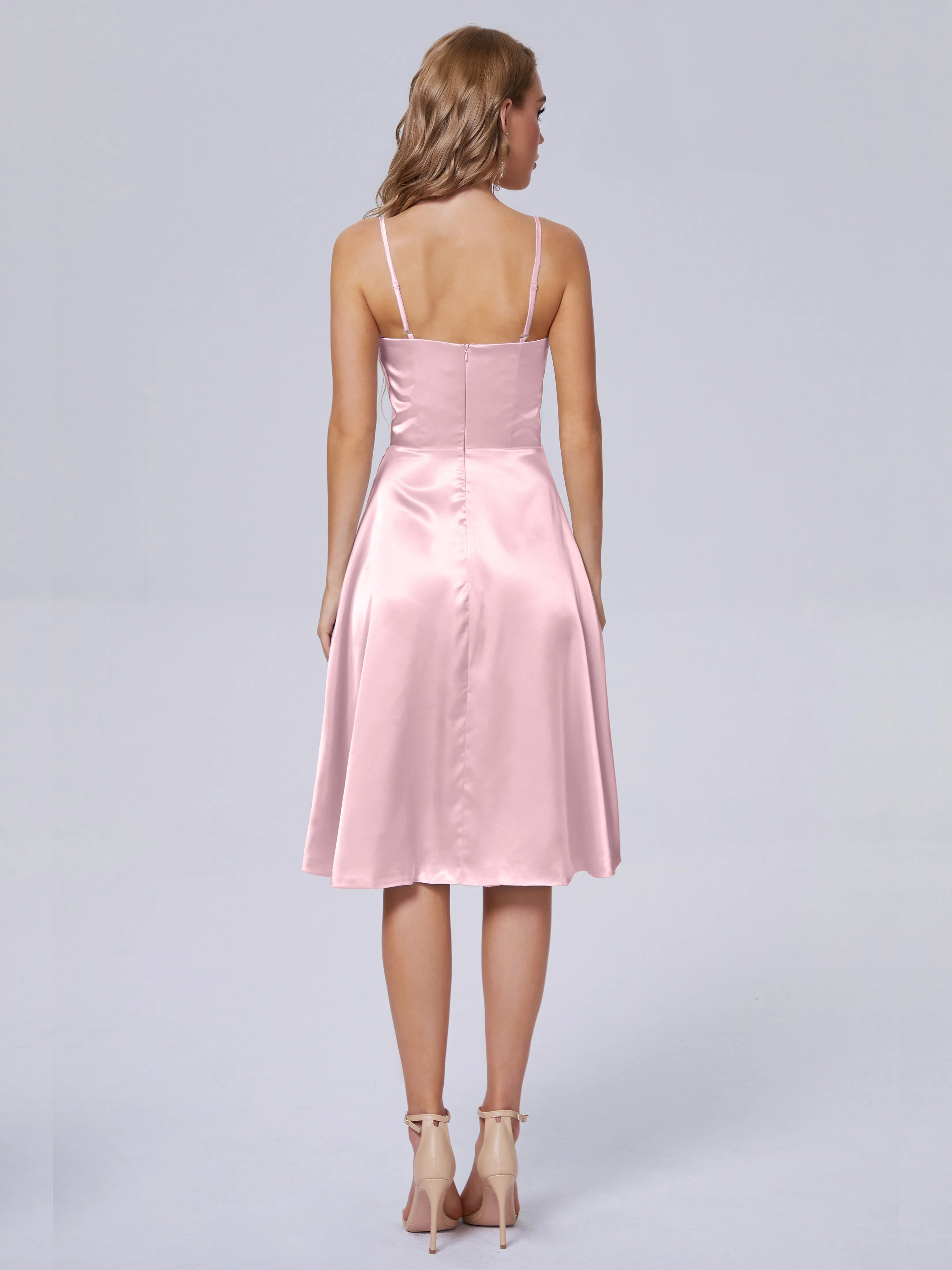 Marley Elegant Split Short Soft Satin Bridesmaid Dresses
