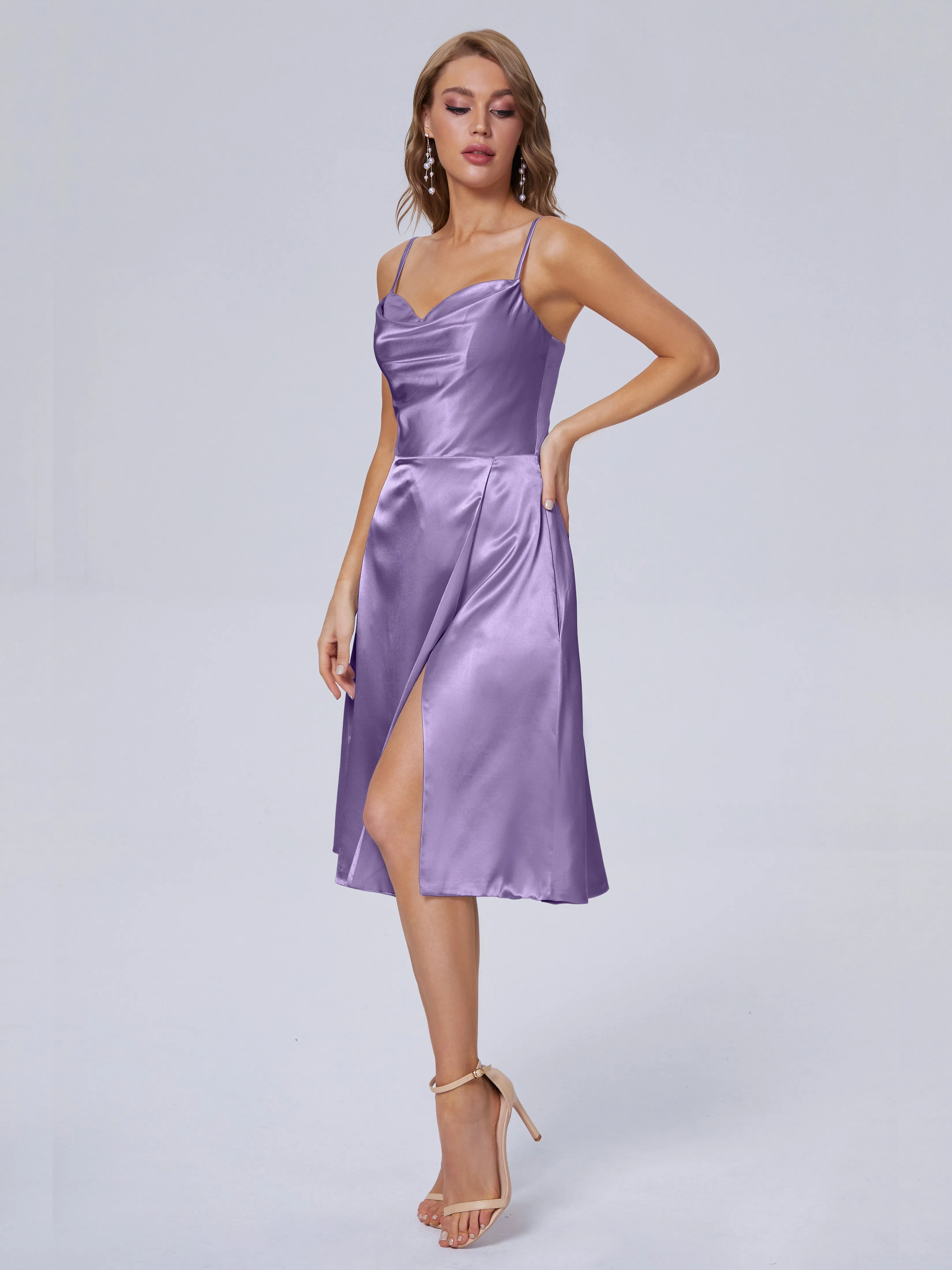 Marley Elegant Split Short Soft Satin Bridesmaid Dresses