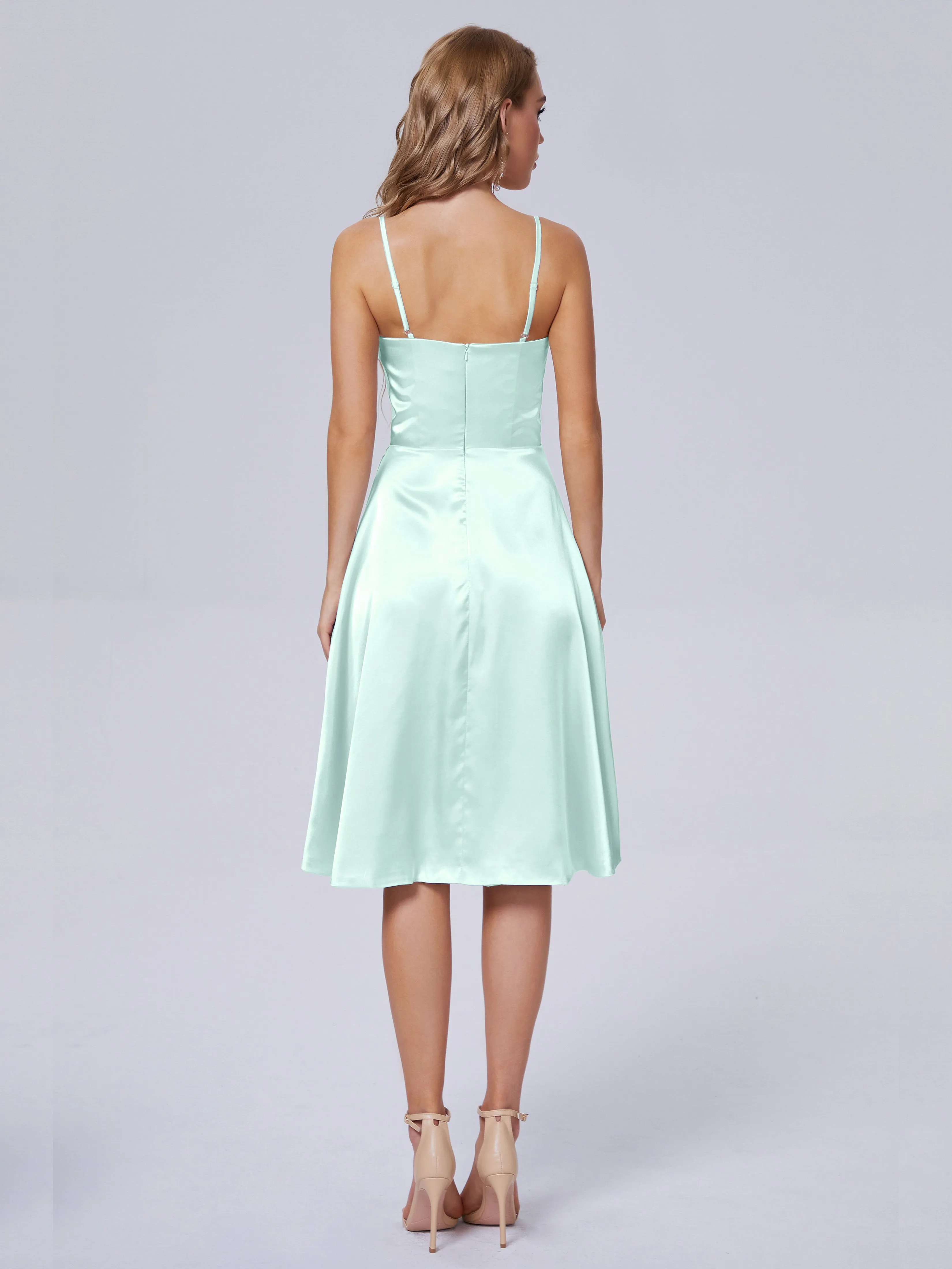 Marley Elegant Split Short Soft Satin Bridesmaid Dresses