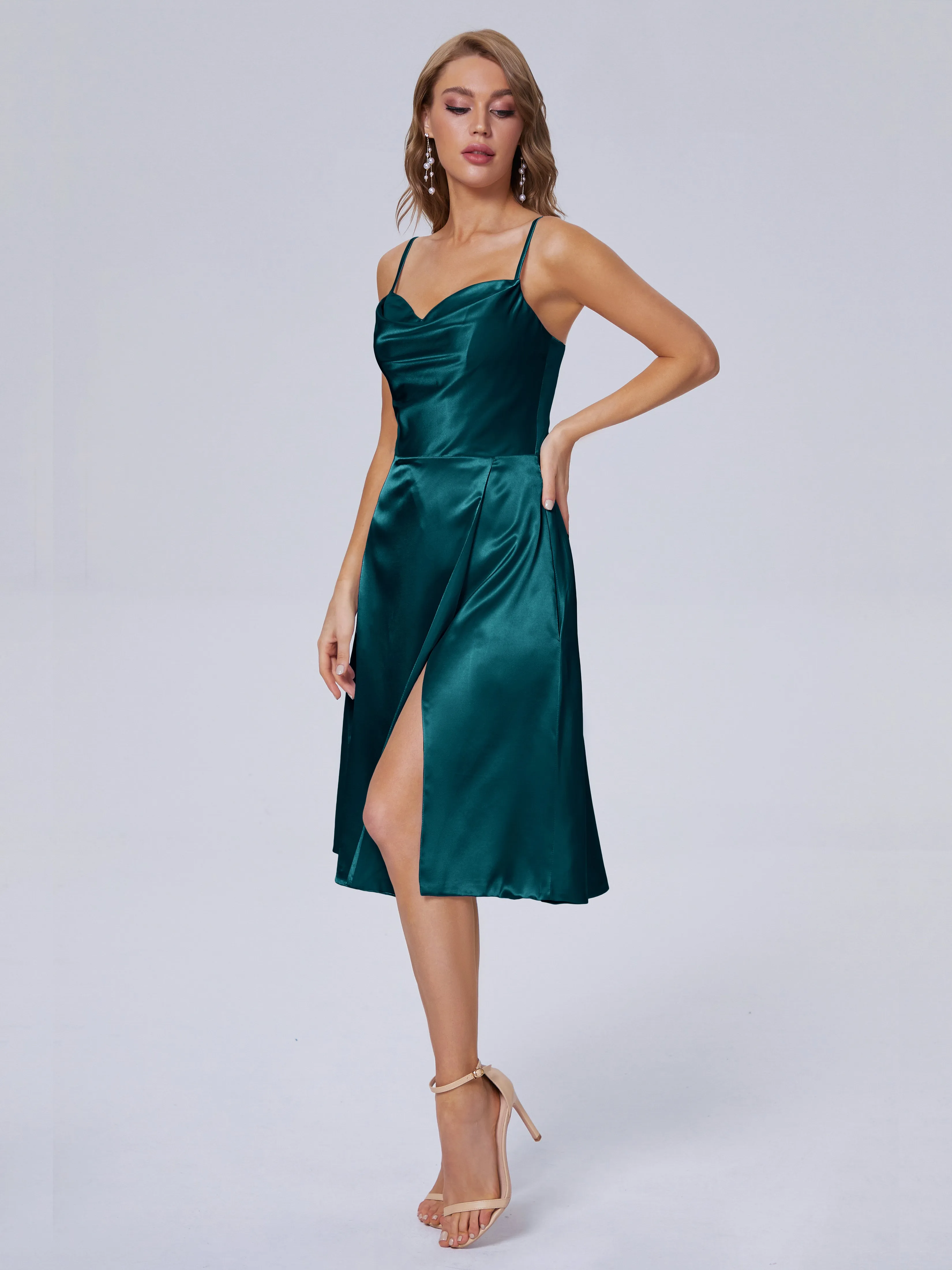 Marley Elegant Split Short Soft Satin Bridesmaid Dresses