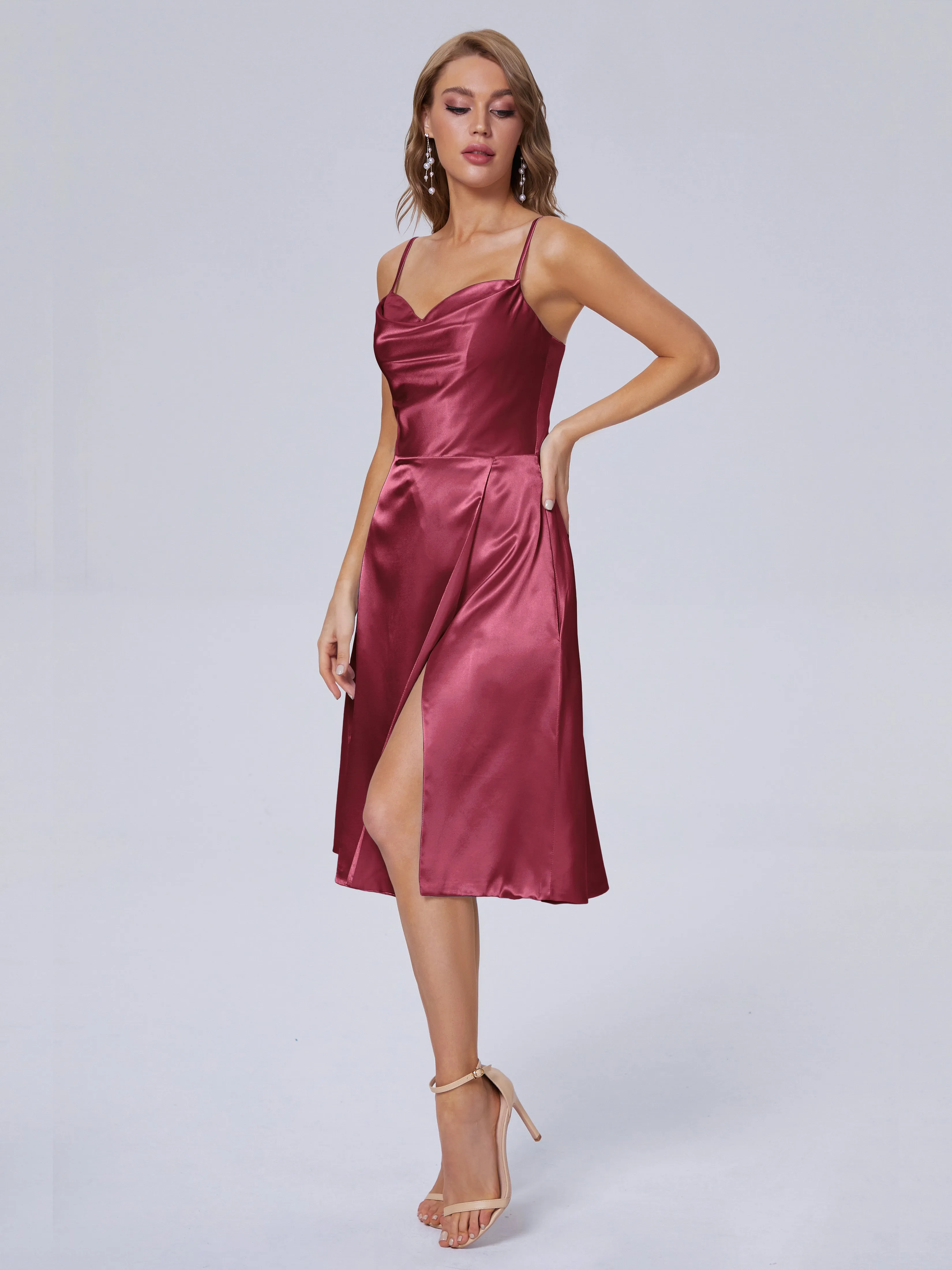 Marley Elegant Split Short Soft Satin Bridesmaid Dresses