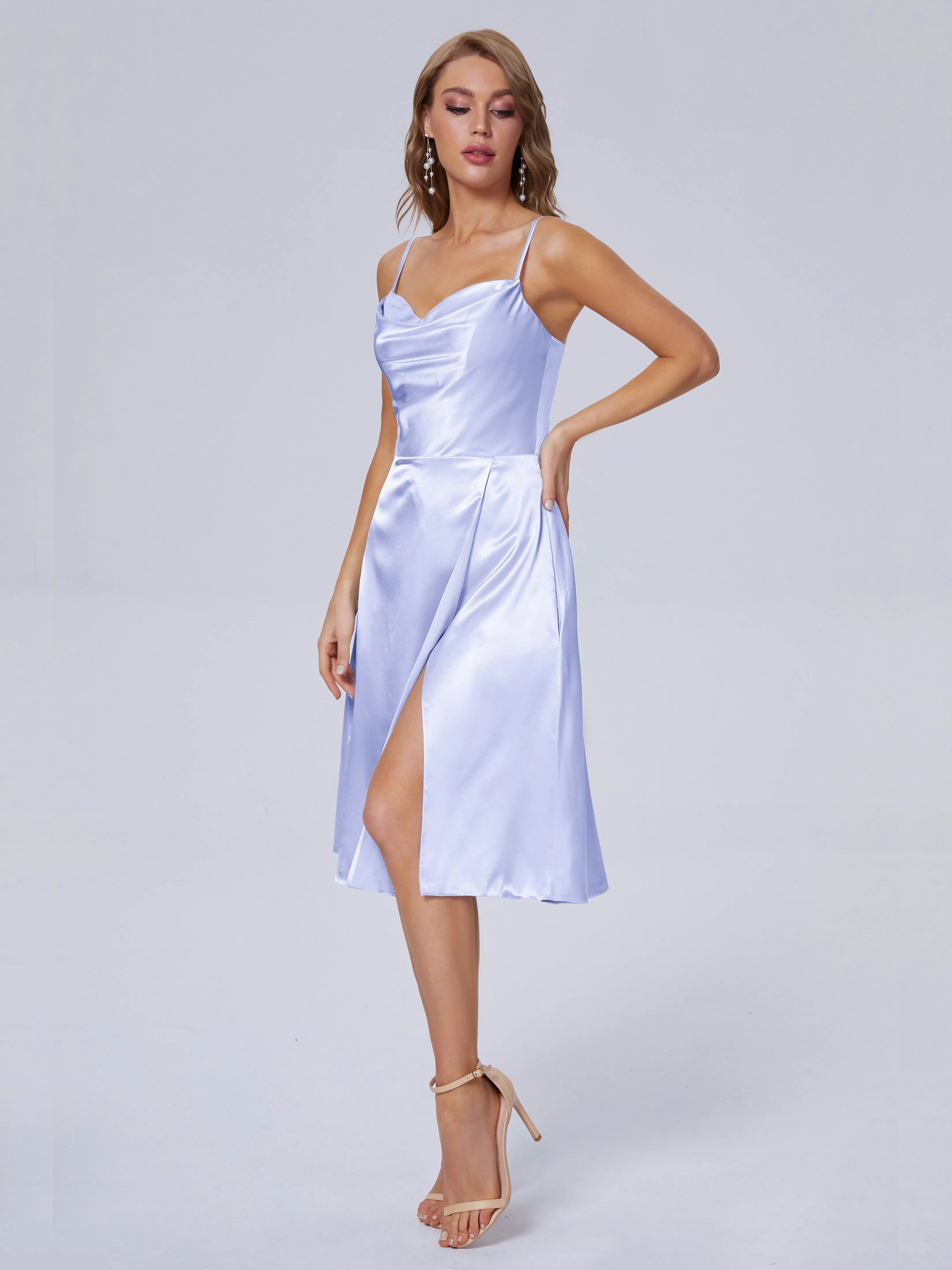 Marley Elegant Split Short Soft Satin Bridesmaid Dresses