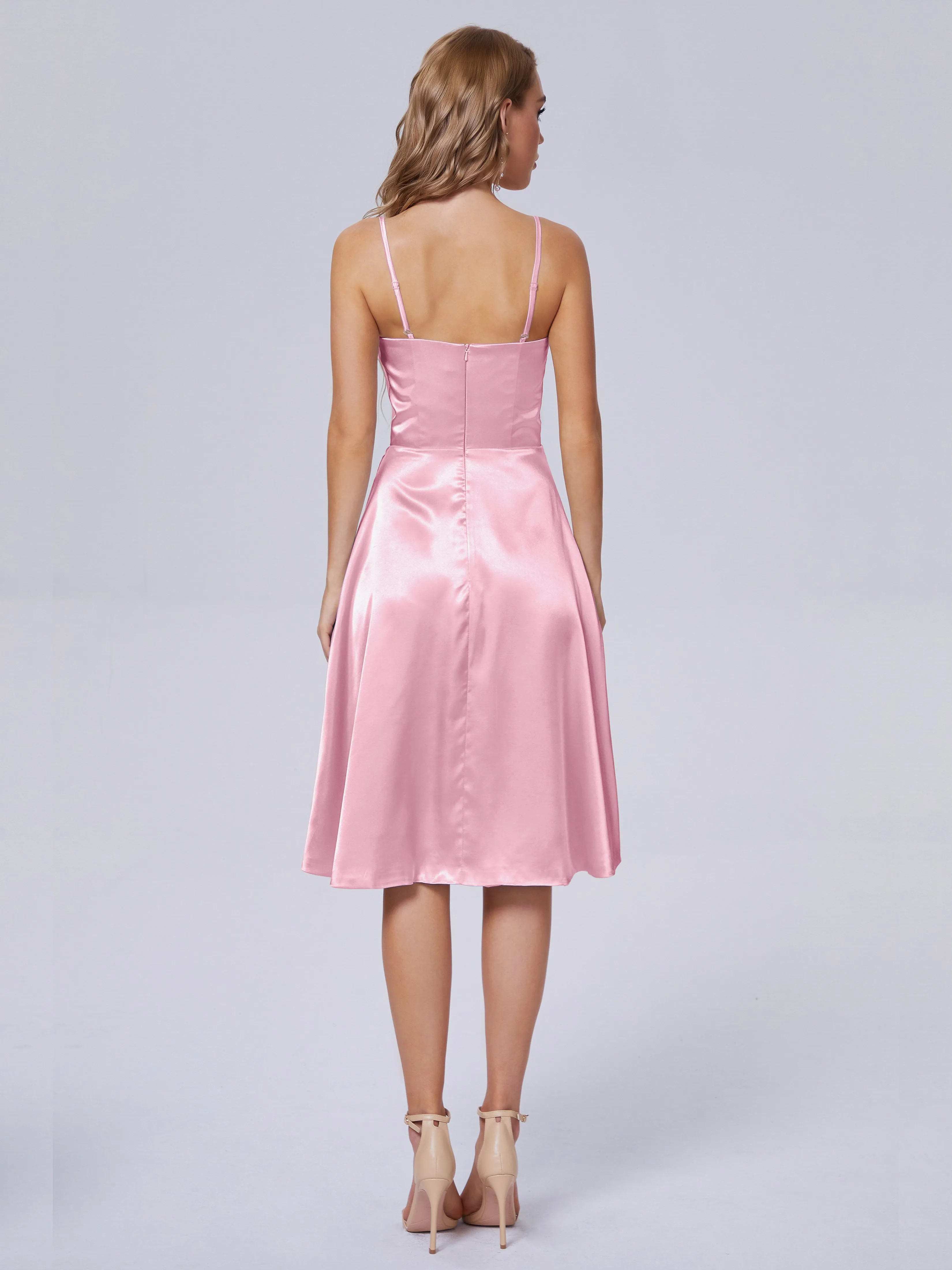 Marley Elegant Split Short Soft Satin Bridesmaid Dresses