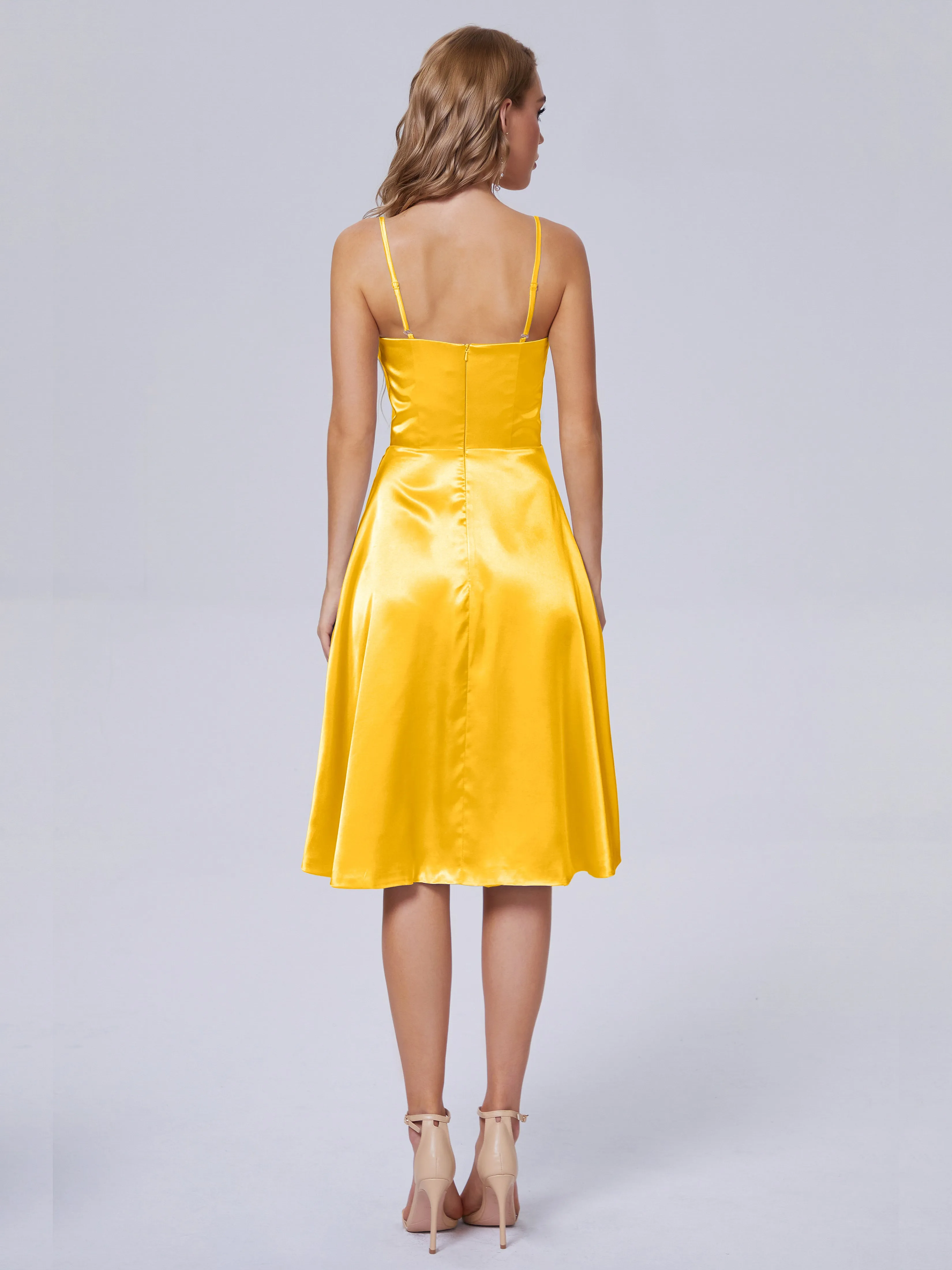 Marley Elegant Split Short Soft Satin Bridesmaid Dresses