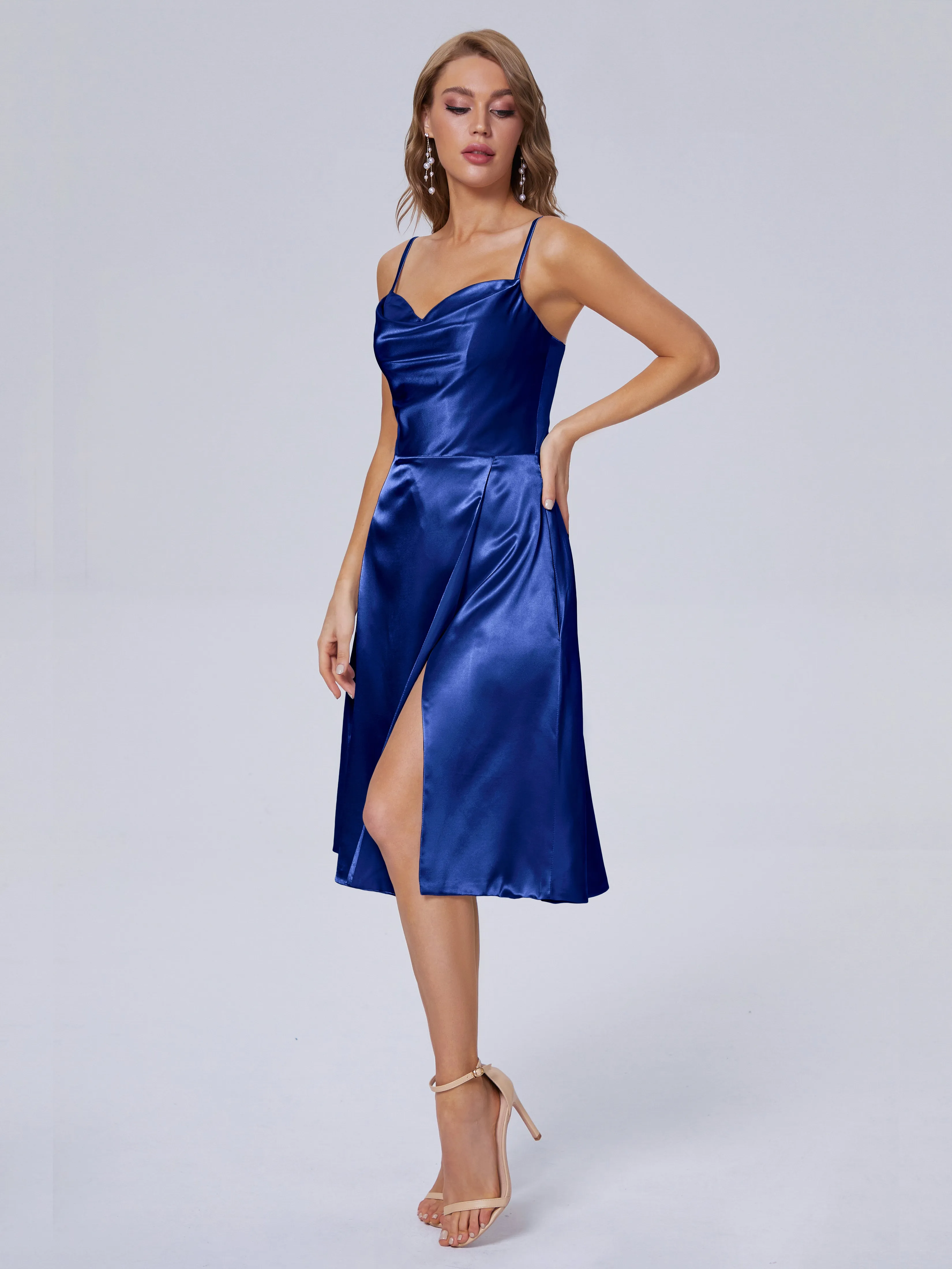 Marley Elegant Split Short Soft Satin Bridesmaid Dresses
