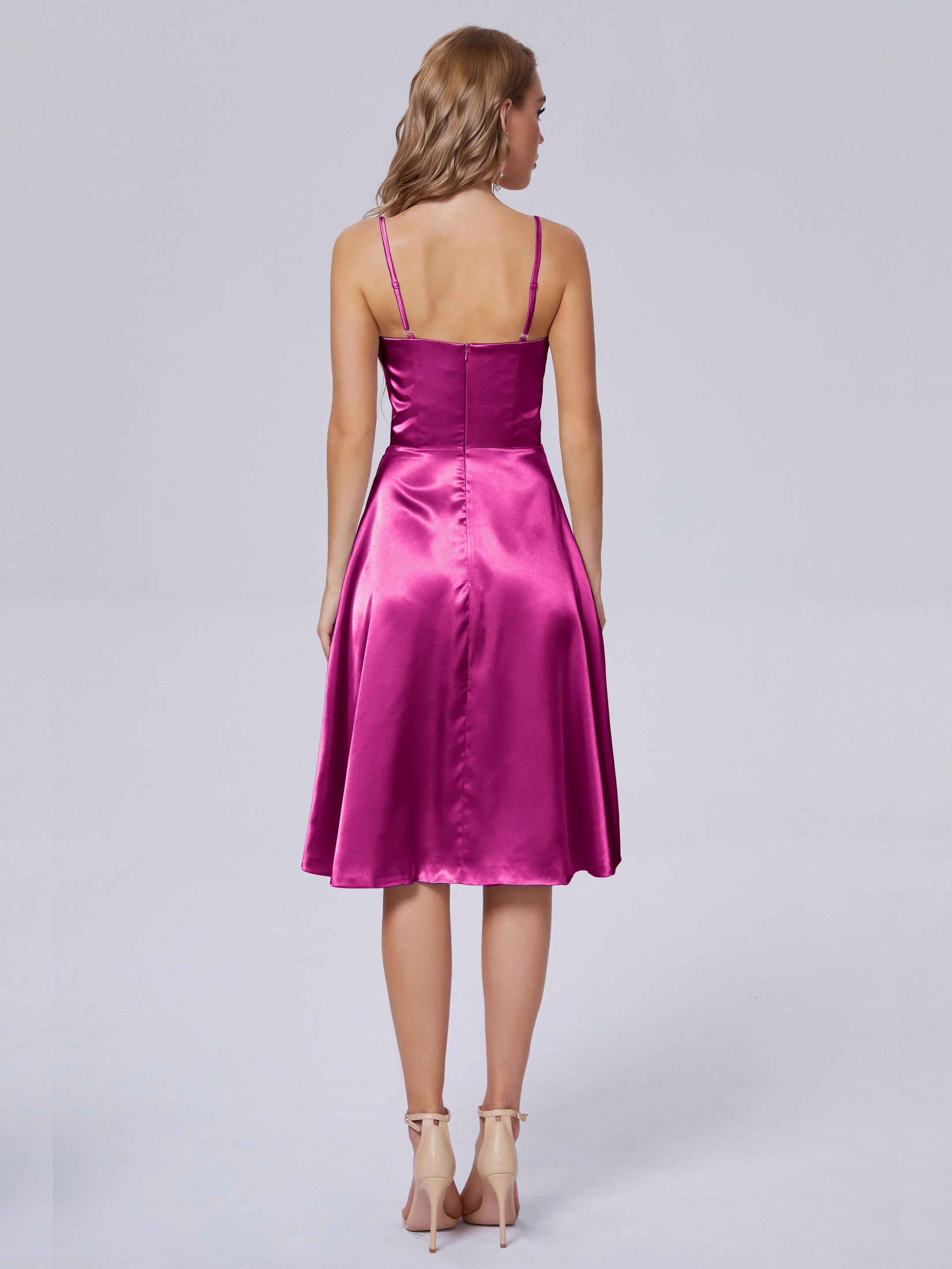 Marley Elegant Split Short Soft Satin Bridesmaid Dresses