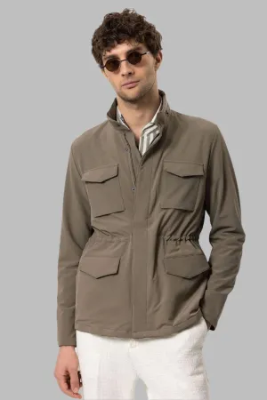 Men's Khaki Stand Collar Safari  Jacket - Wessi