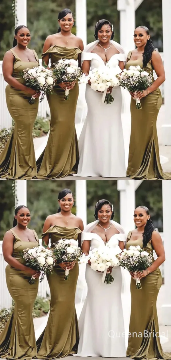 Mismatched Olive Mermaid Long Bridesmaid Dresses for Wedding Party, BDS0231