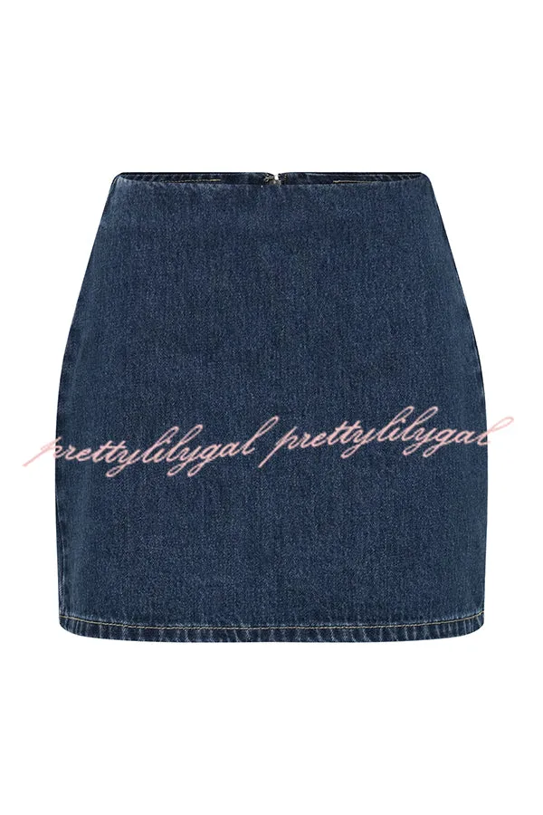 Modern Flavor Denim High Rise Back Zipper A-line Stretch Mini Skirt