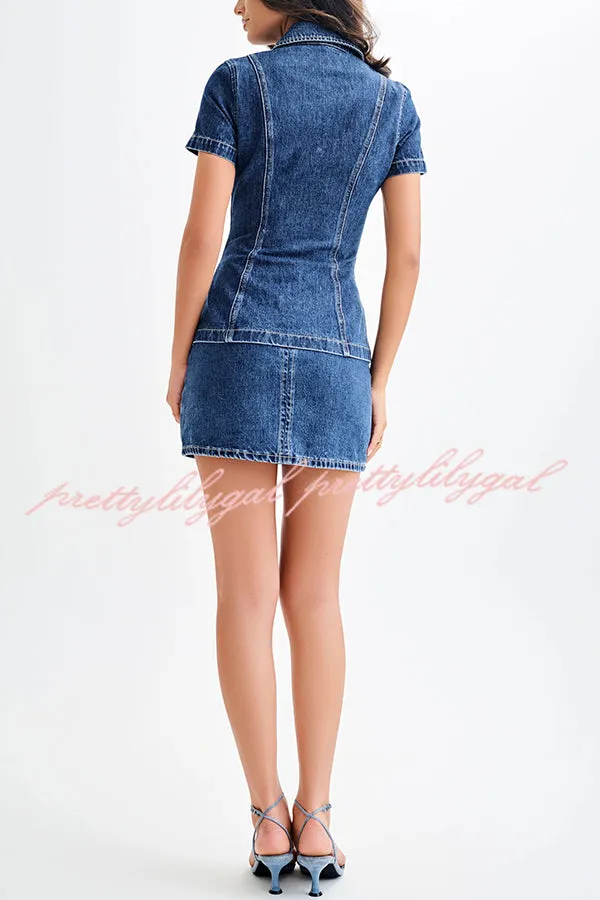 Modern Flavor Denim High Rise Back Zipper A-line Stretch Mini Skirt