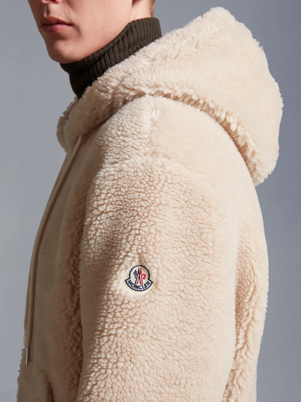 MONCLER Relaxed Teddy Zip-Up Hoodie Beige